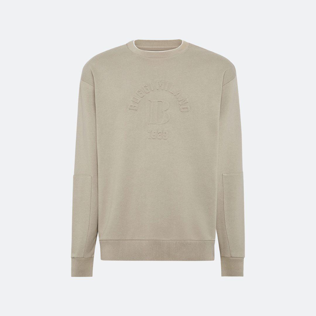 Boggi Milano Crew Neck Taupe Sweatshirt In Organic Cotton Blend