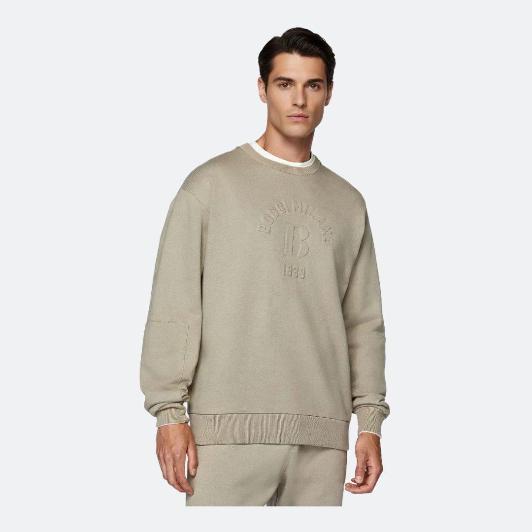 Boggi Milano Crew Neck Taupe Sweatshirt In Organic Cotton Blend alternate