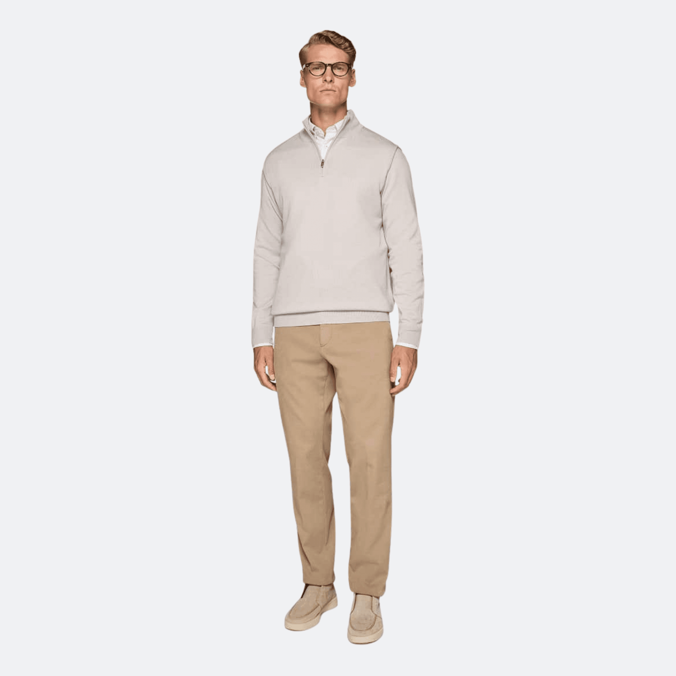 Boggi Milano Merino Wool Half Zip Jumper With Mock Neck And Half Zip - Taupe alternate