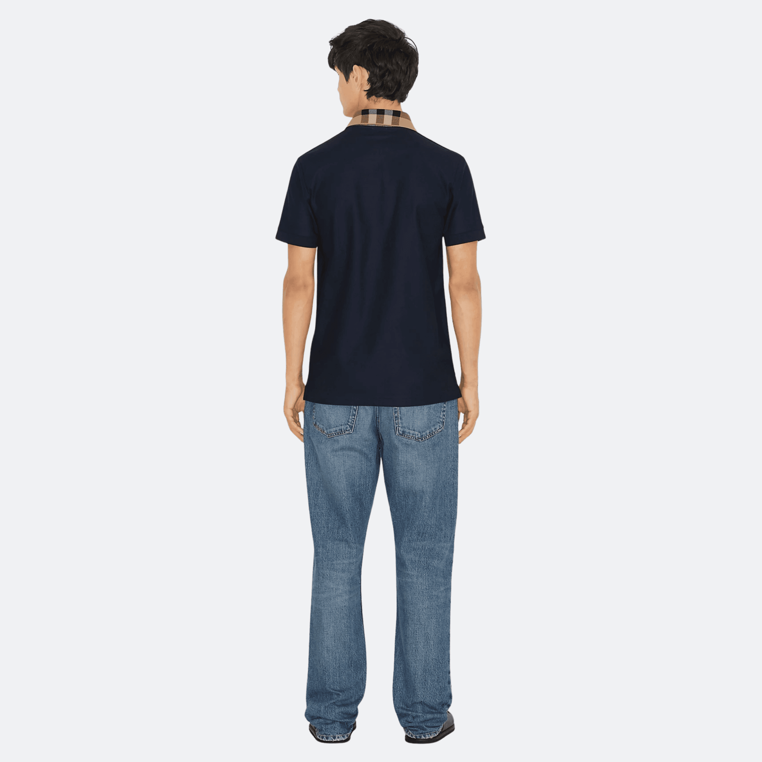 Burberry Icon Check Collar Cotton Piqué Polo Shirt - Navy alternate