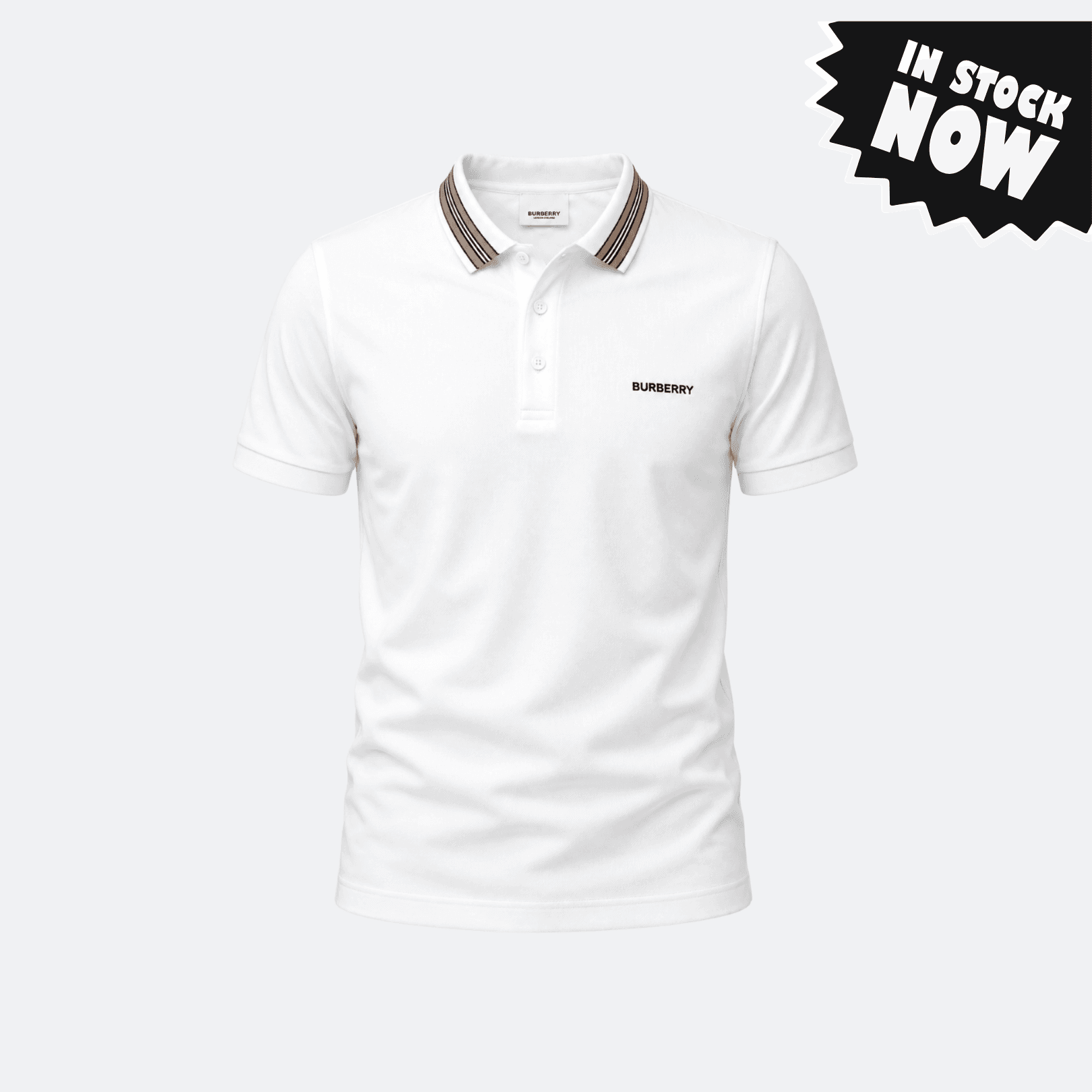 Burberry Icon Stripe Polo Shirt For Men - White (M in Stock)