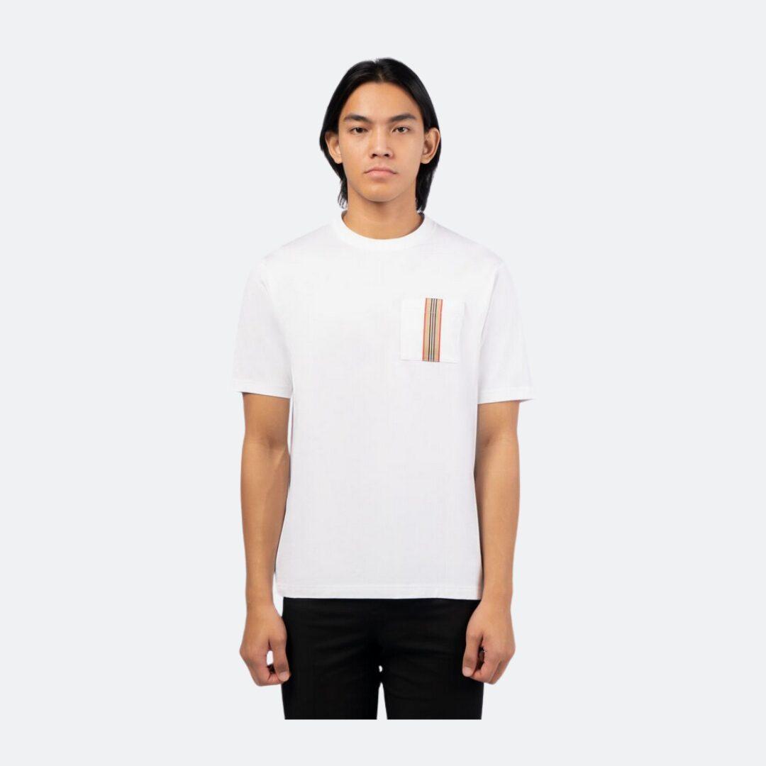Burberry Iconic Stripe on Pocket White Men T-Shirt alternate
