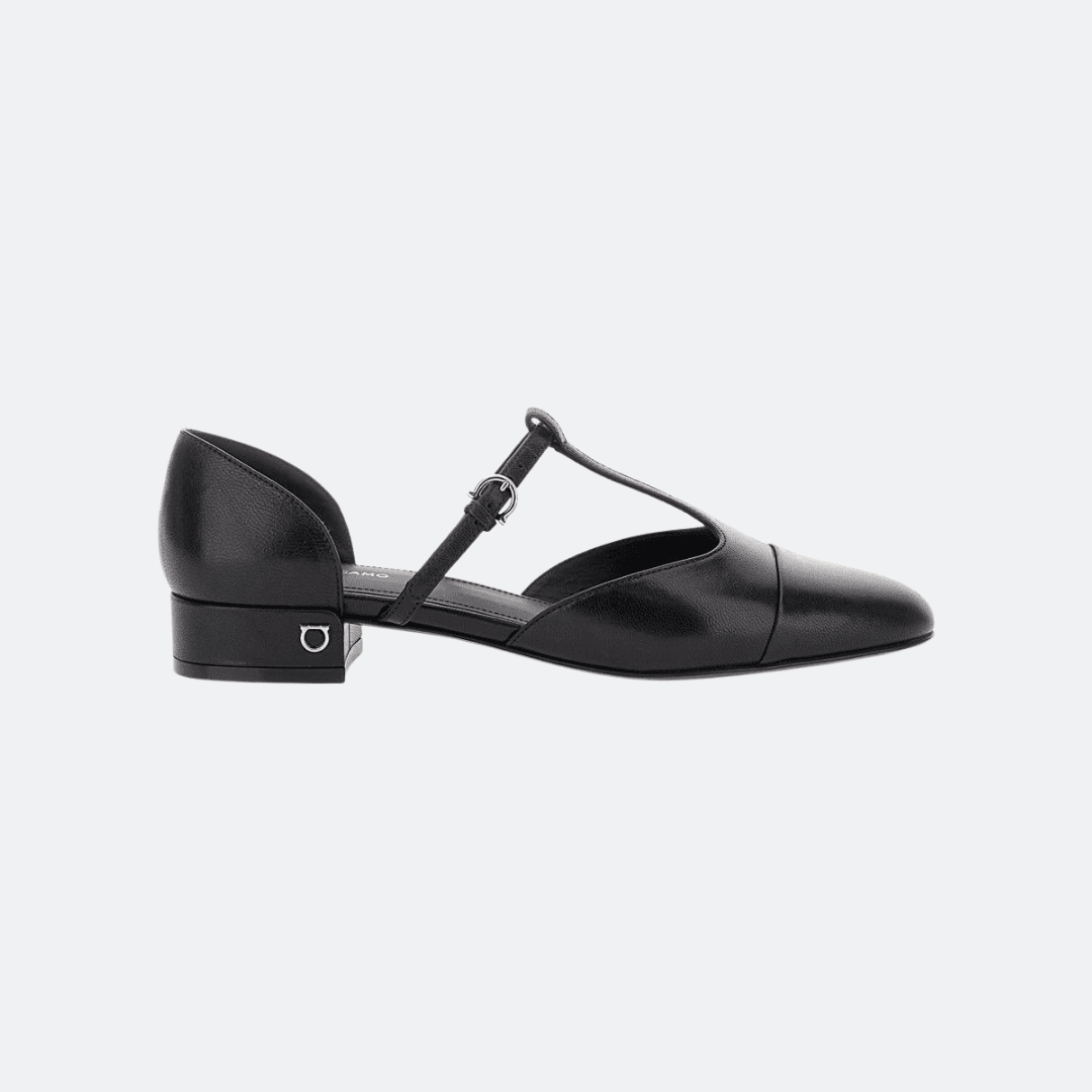 Ferragamo Lainette Black Leather Ballette Shoes