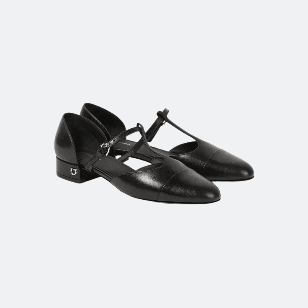 Ferragamo Lainette Black Leather Ballette Shoes alternate