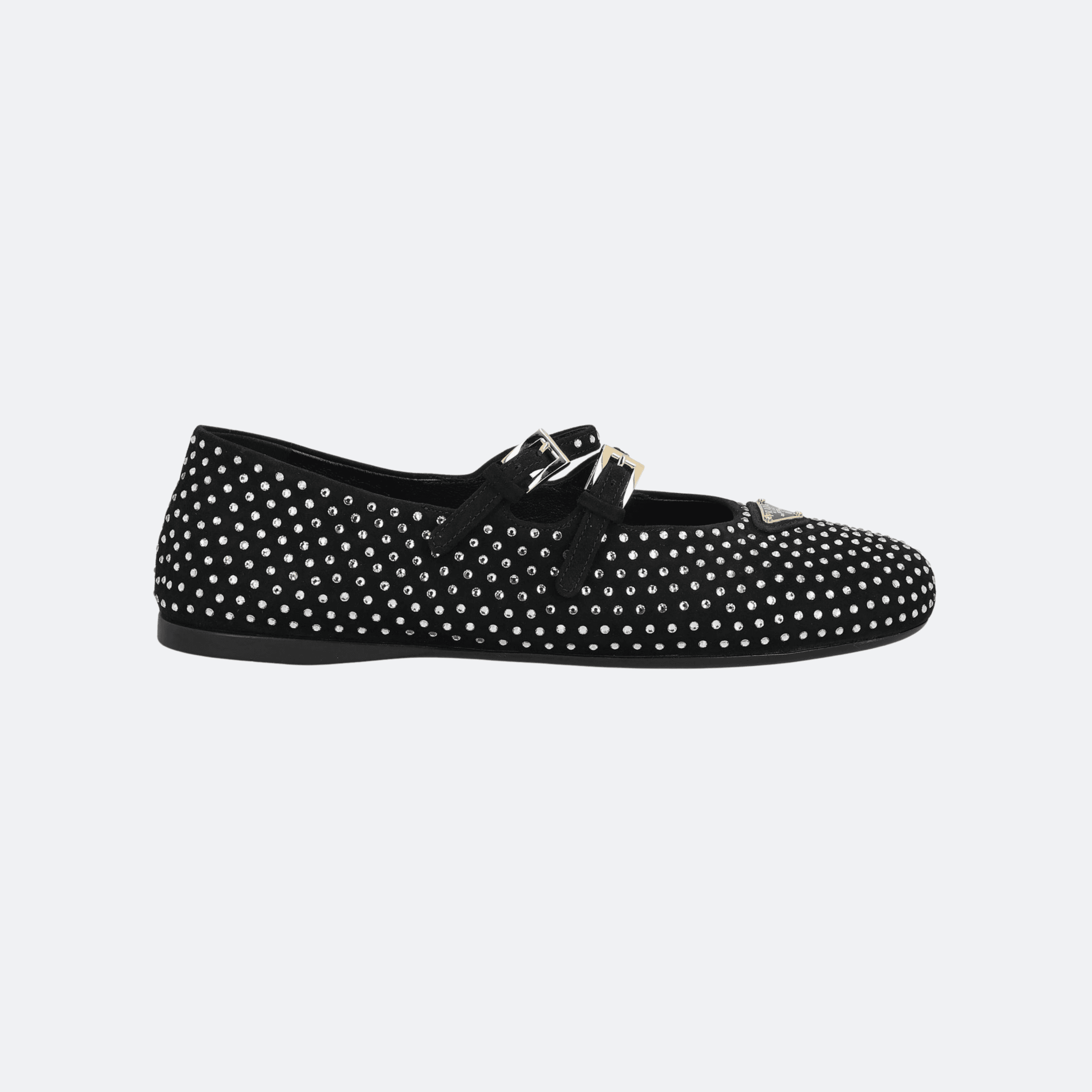 Prada Double-Strap Crystal-Embellished Ballet Flats - Black