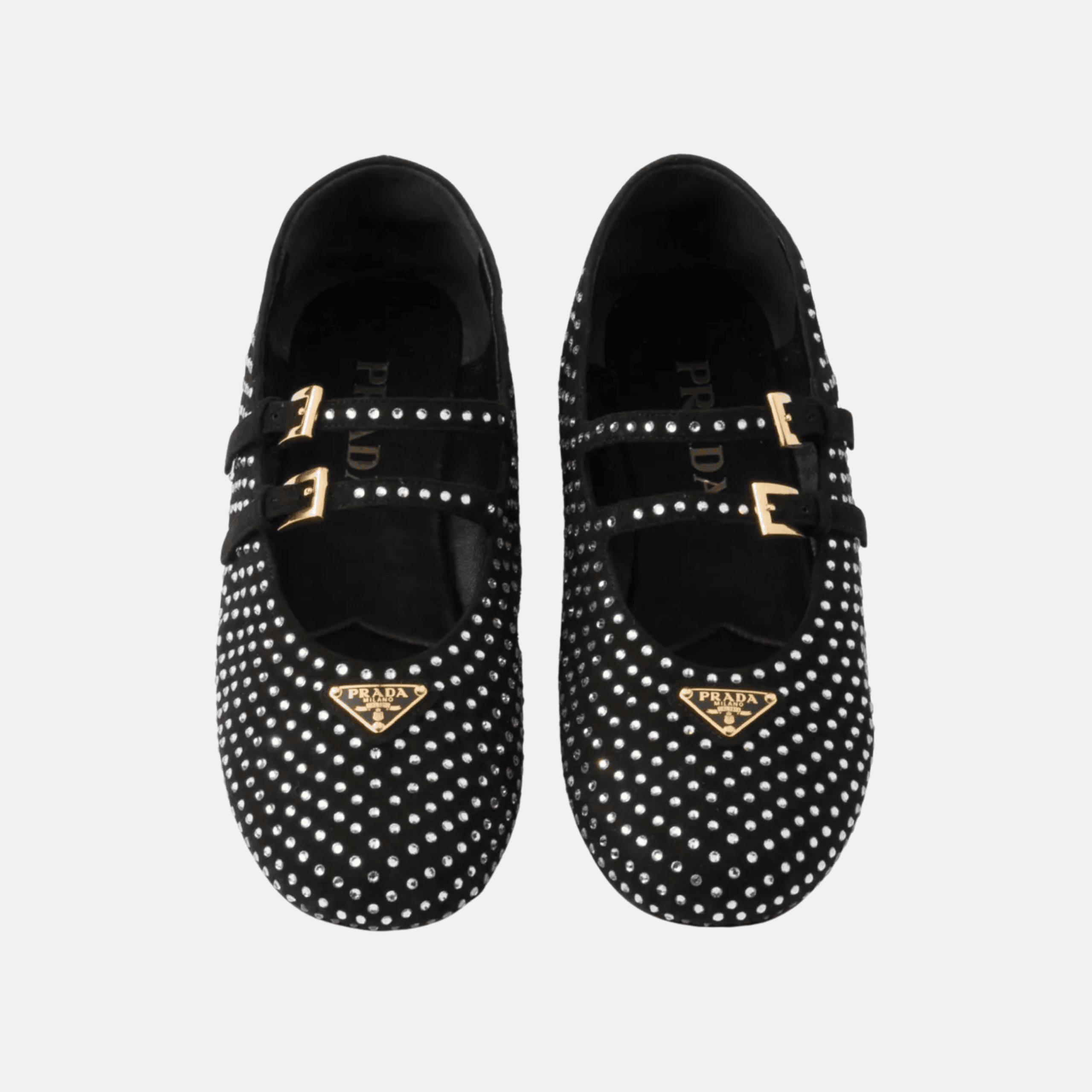 Prada Double-Strap Crystal-Embellished Ballet Flats - Black alternate