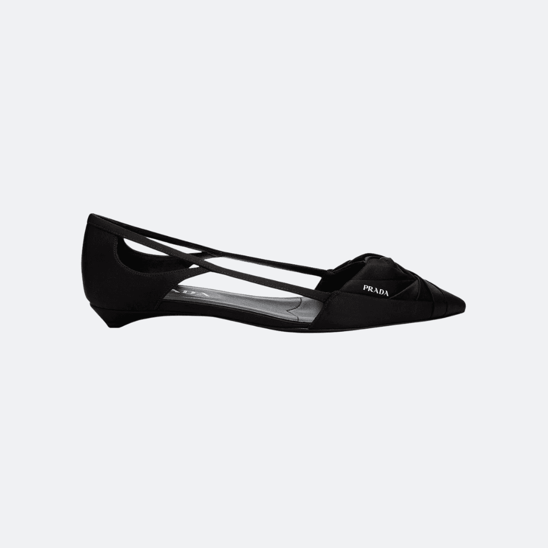 Prada Satin Finish Cut Out Black Flat Shoes
