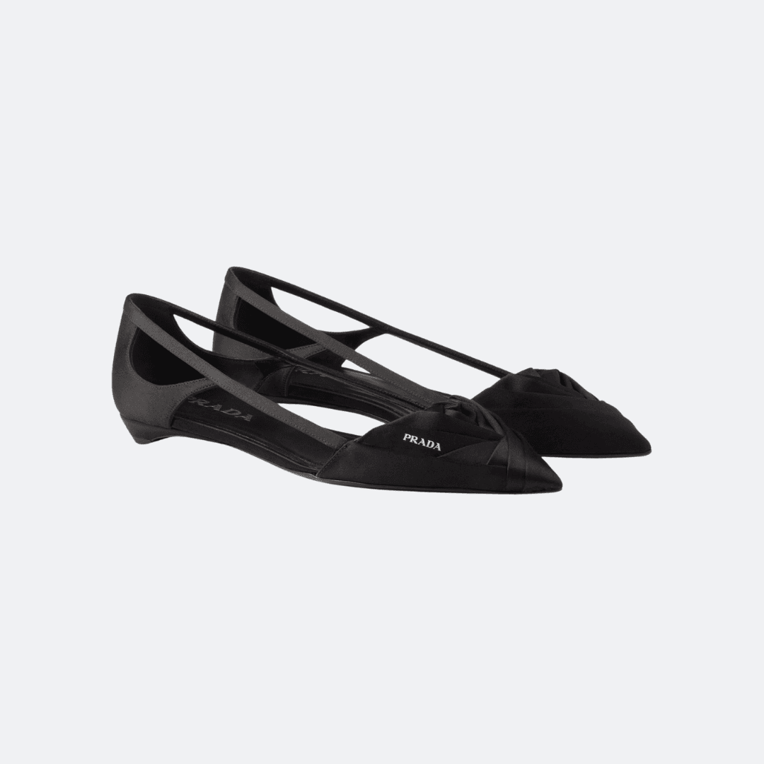 Prada Satin Finish Cut Out Black Flat Shoes alternate