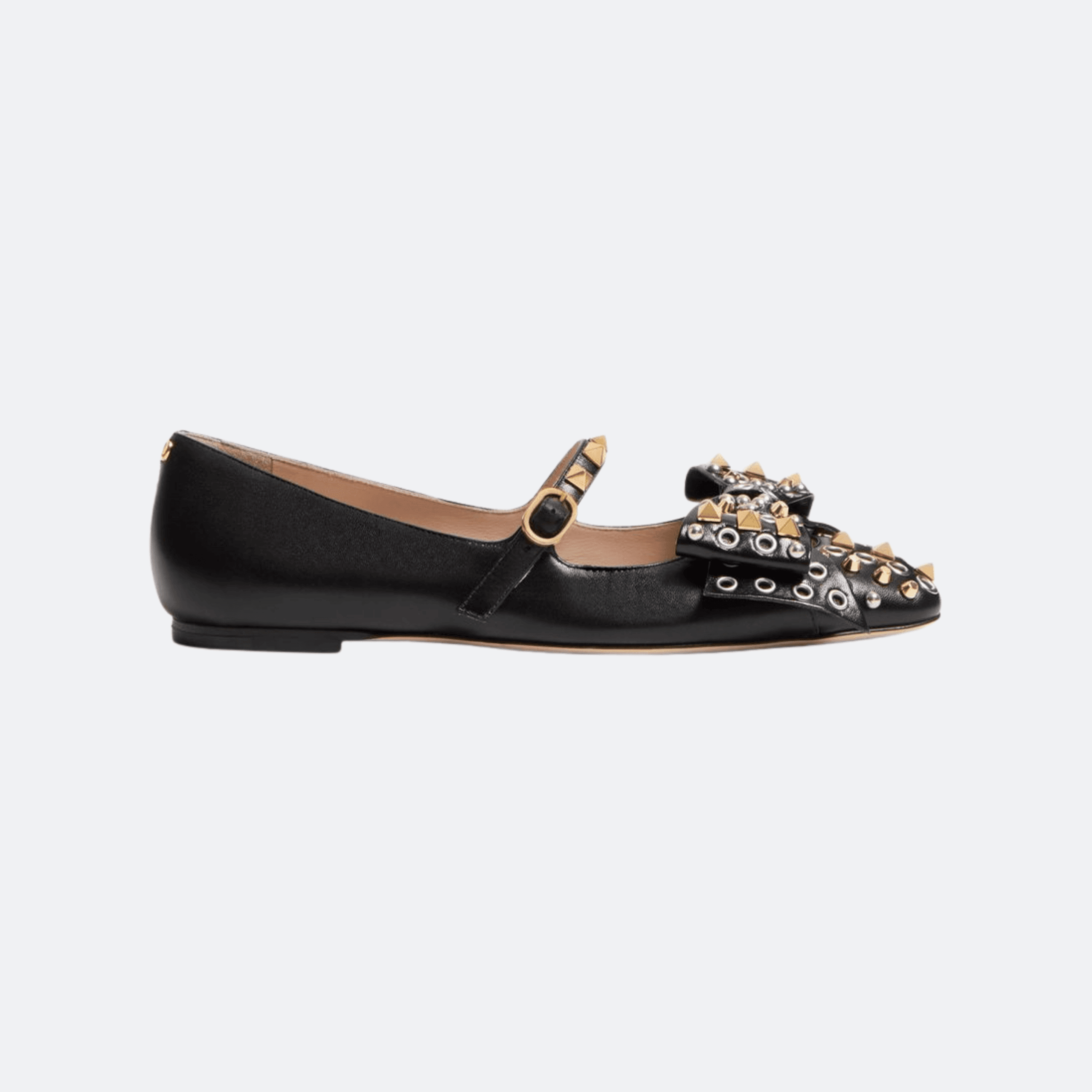 Valentino Garavani Mary-Jane Bowow Ballerina In Kidskin With Studs – Black