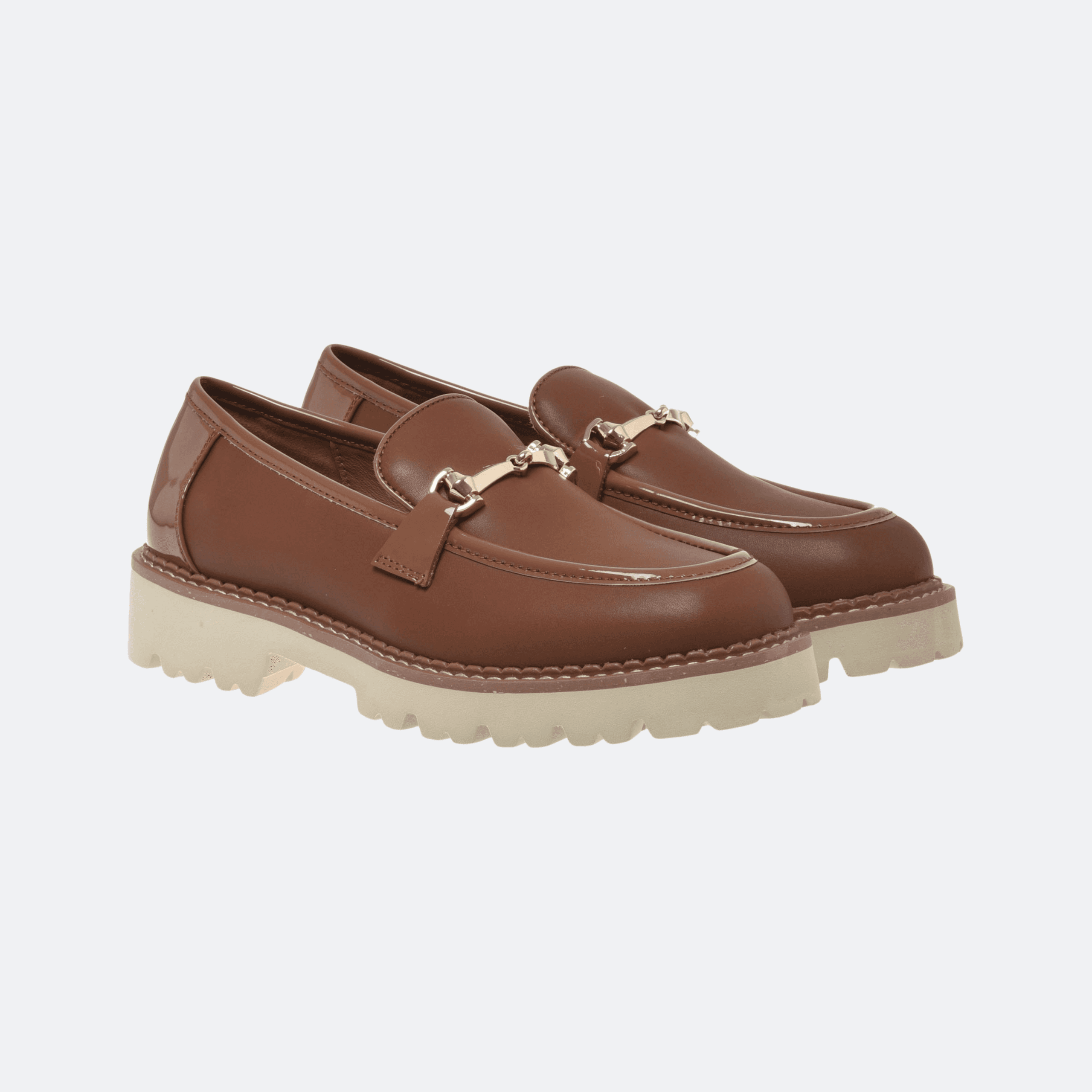 Baldinini Leather And Patent Leather Loafers For Women - Brown alternate