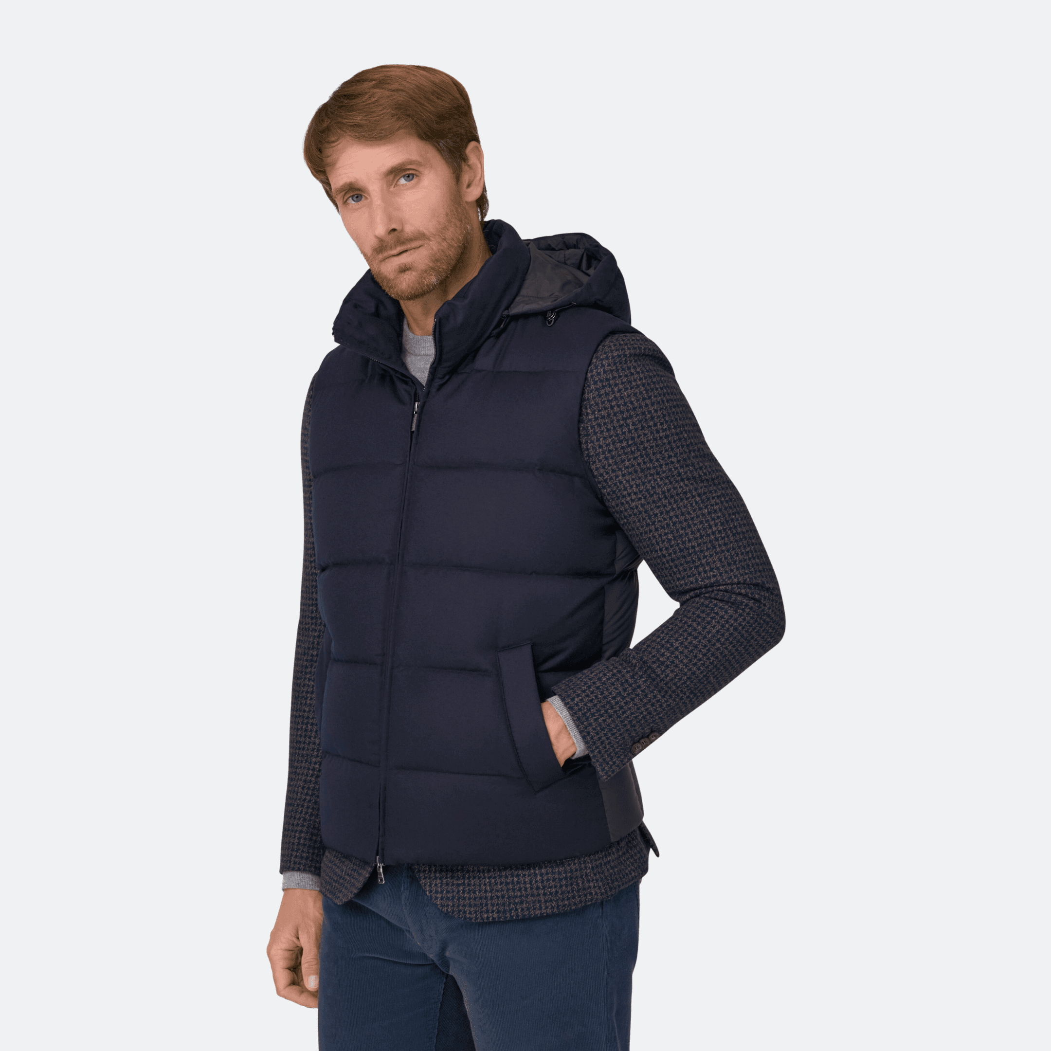 Boggi Milano Hooded Padded Flannel Vest For Men - Navy Blue