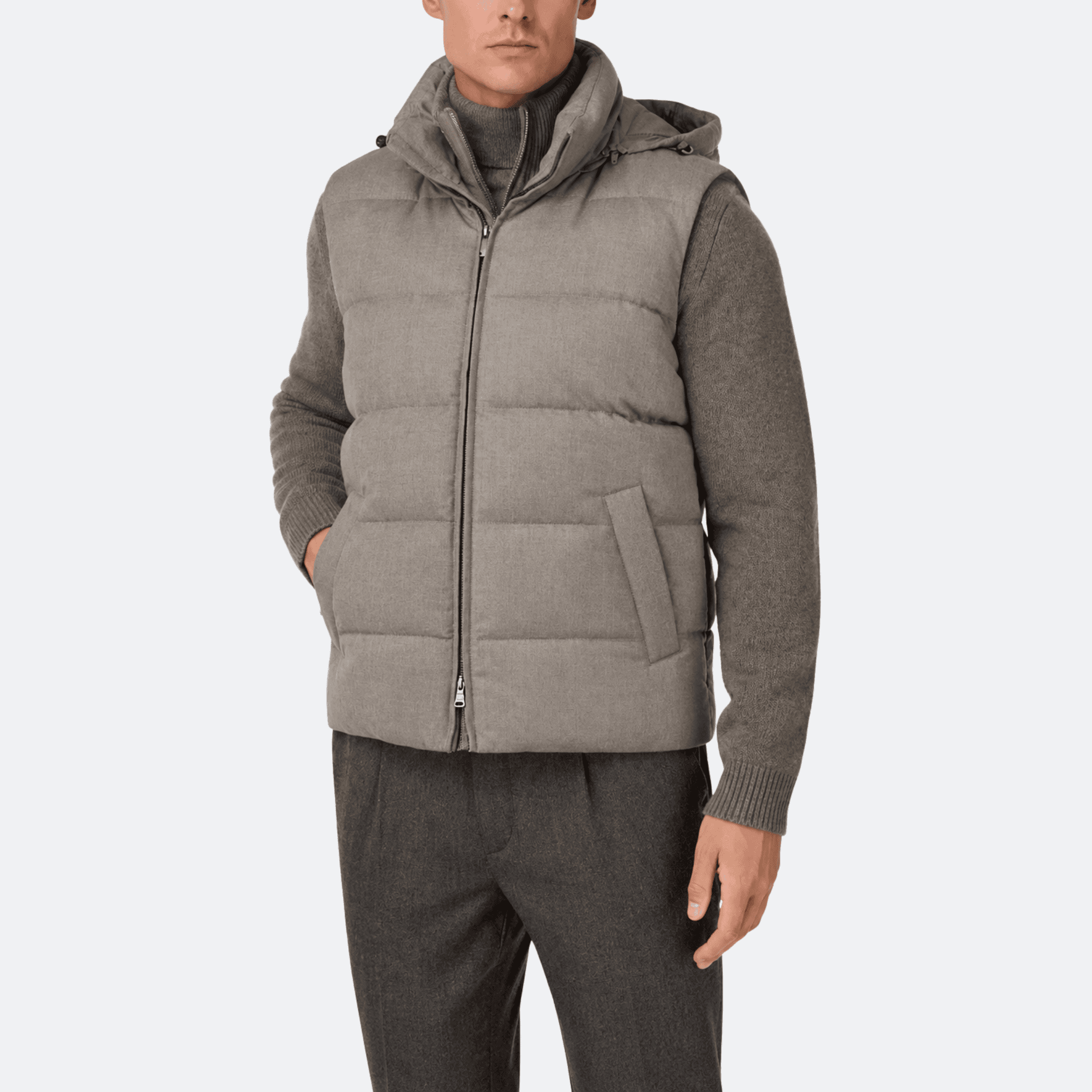 Boggi Milano Hooded Padded Flannel Vest For Men - Beige