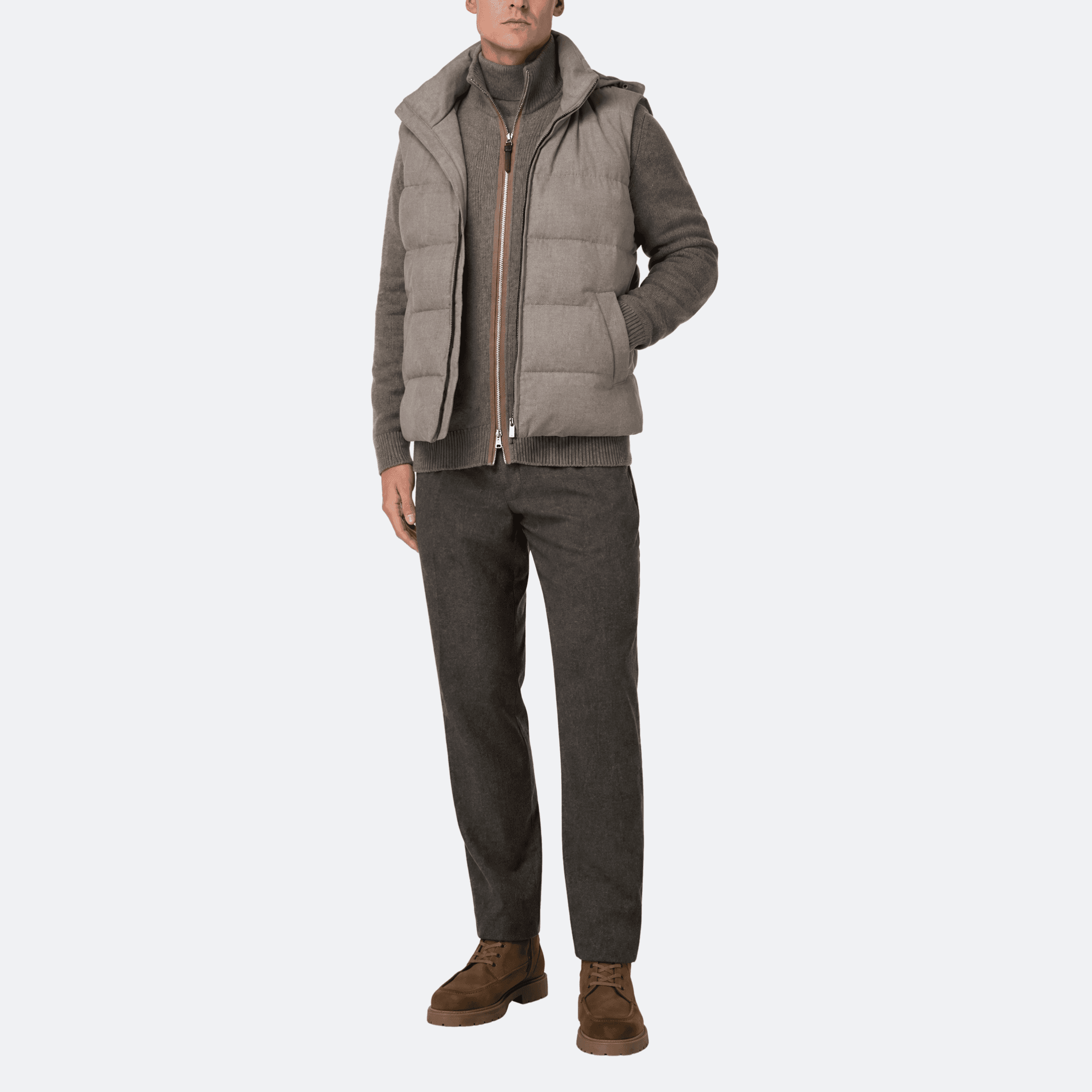 Boggi Milano Hooded Padded Flannel Vest For Men - Beige alternate