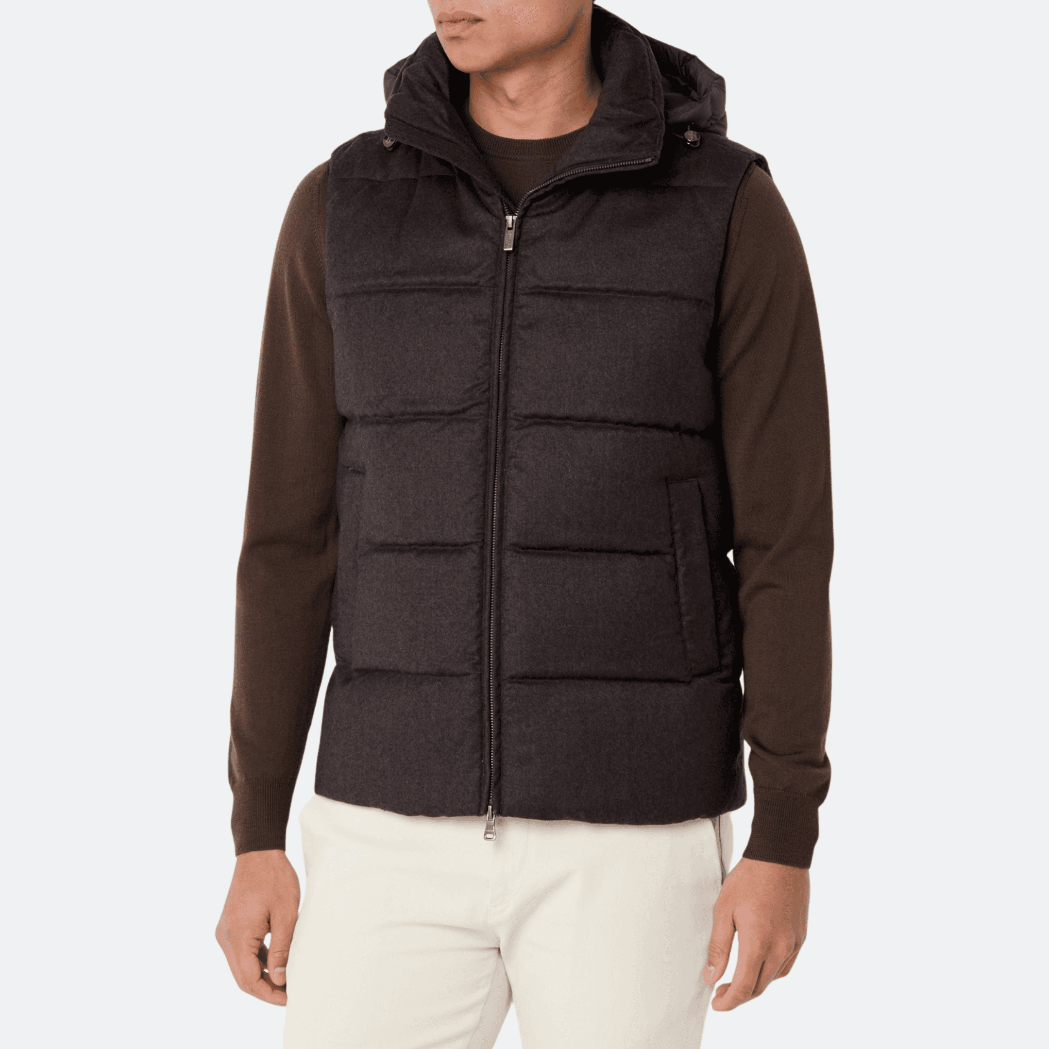 Boggi Milano Hooded Padded Flannel Vest For Men - Brown