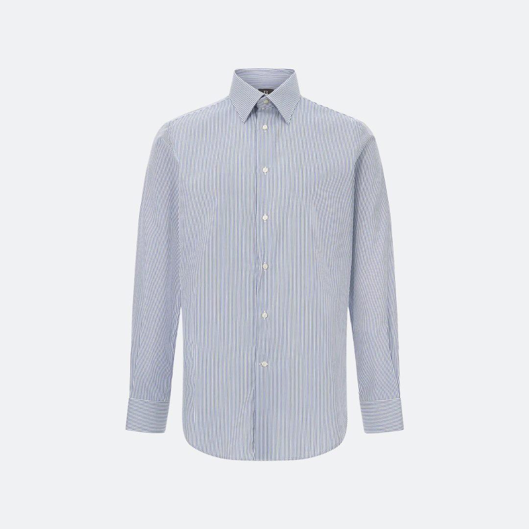 Boggi Milano Navy Blue Regular Fit Striped Cotton Shirt