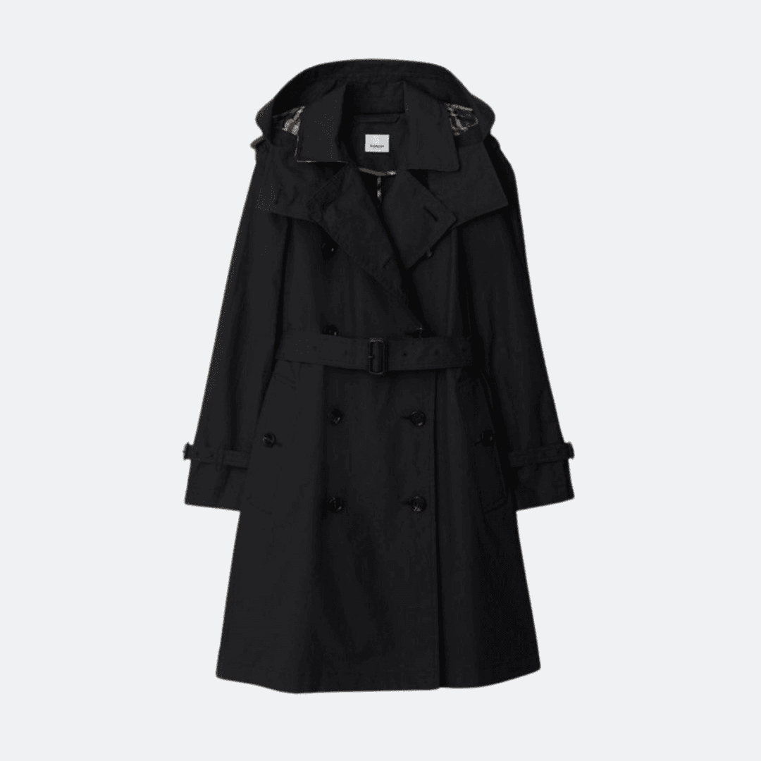 Burberry Midlength Cotton Black Women Trenchcoat