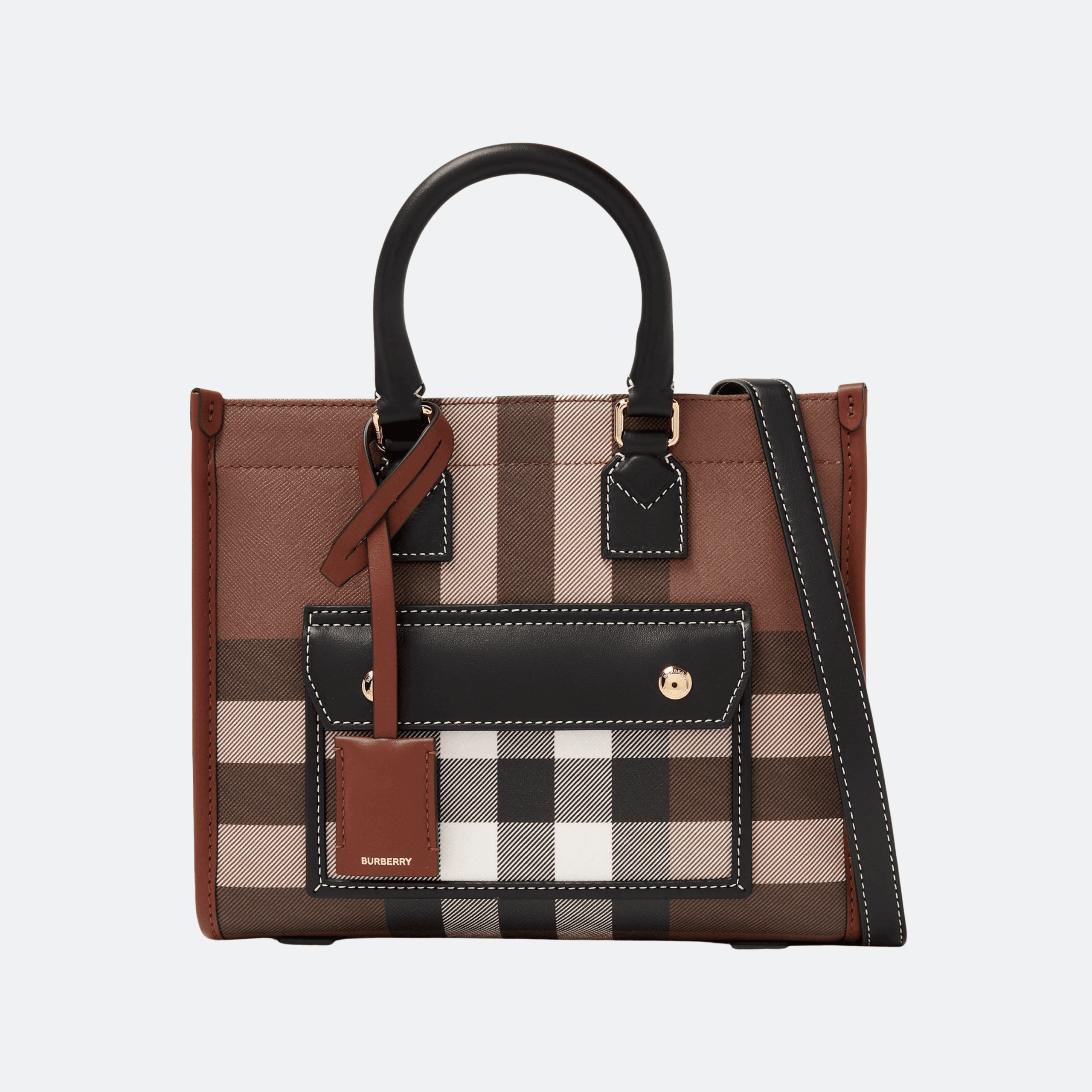 Burberry Mini Freya Canvas & Leather Tote Bag For Women - Check/Birch Brown