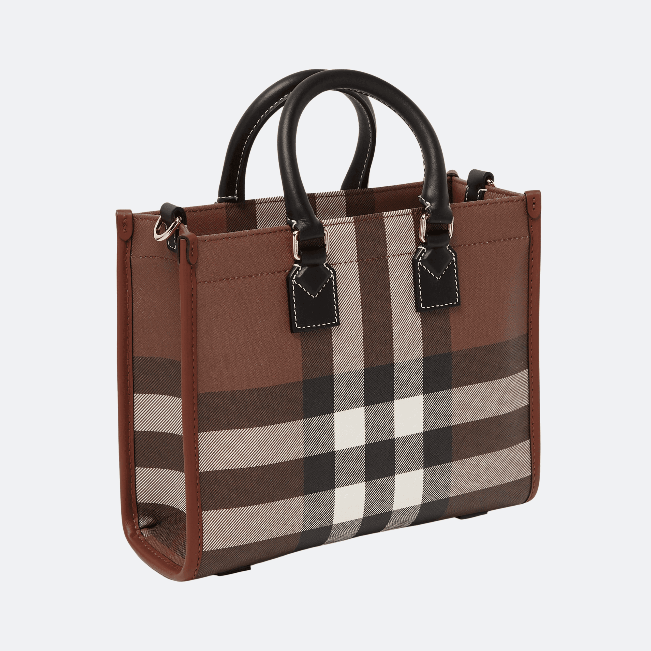 Burberry Mini Freya Canvas & Leather Tote Bag For Women - Check/Birch Brown alternate