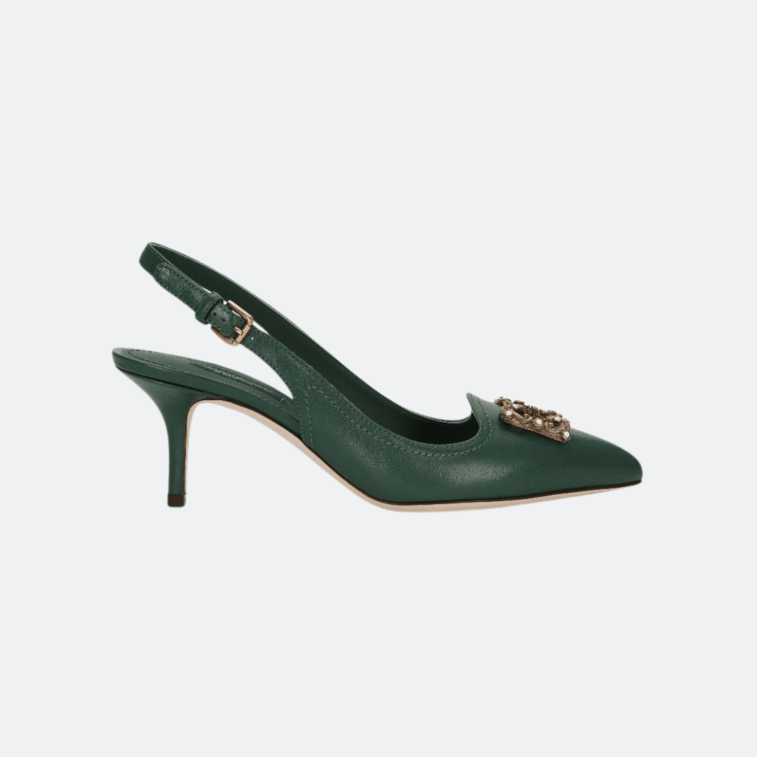 Dolce & Gabbana Amore Green Leather Slingback Pumps
