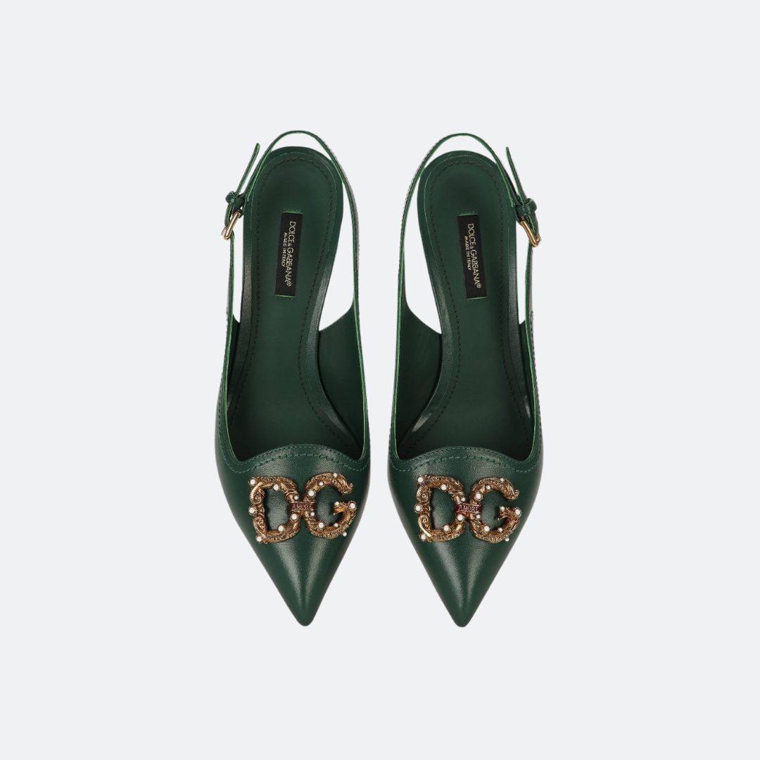 Dolce & Gabbana Amore Green Leather Slingback Pumps alternate