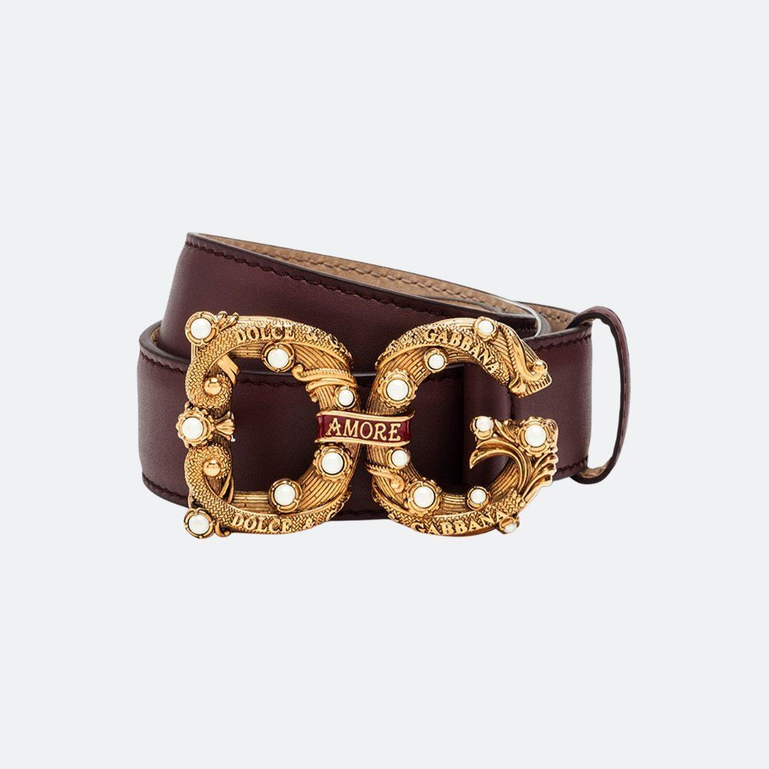 Dolce & Gabbana Burgundy Calfskin Belt with DG Amore Logo