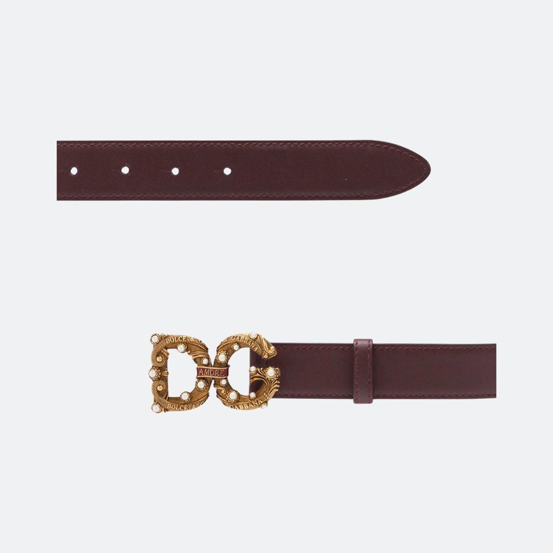 Dolce & Gabbana Burgundy Calfskin Belt with DG Amore Logo alternate