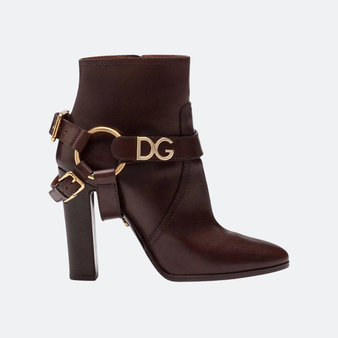 Dolce & Gabbana DG Bracket Logo Brown Leather Ankle Boots
