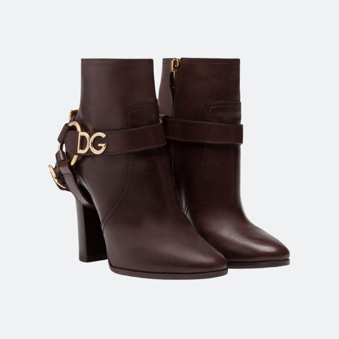 Dolce & Gabbana DG Bracket Logo Brown Leather Ankle Boots alternate
