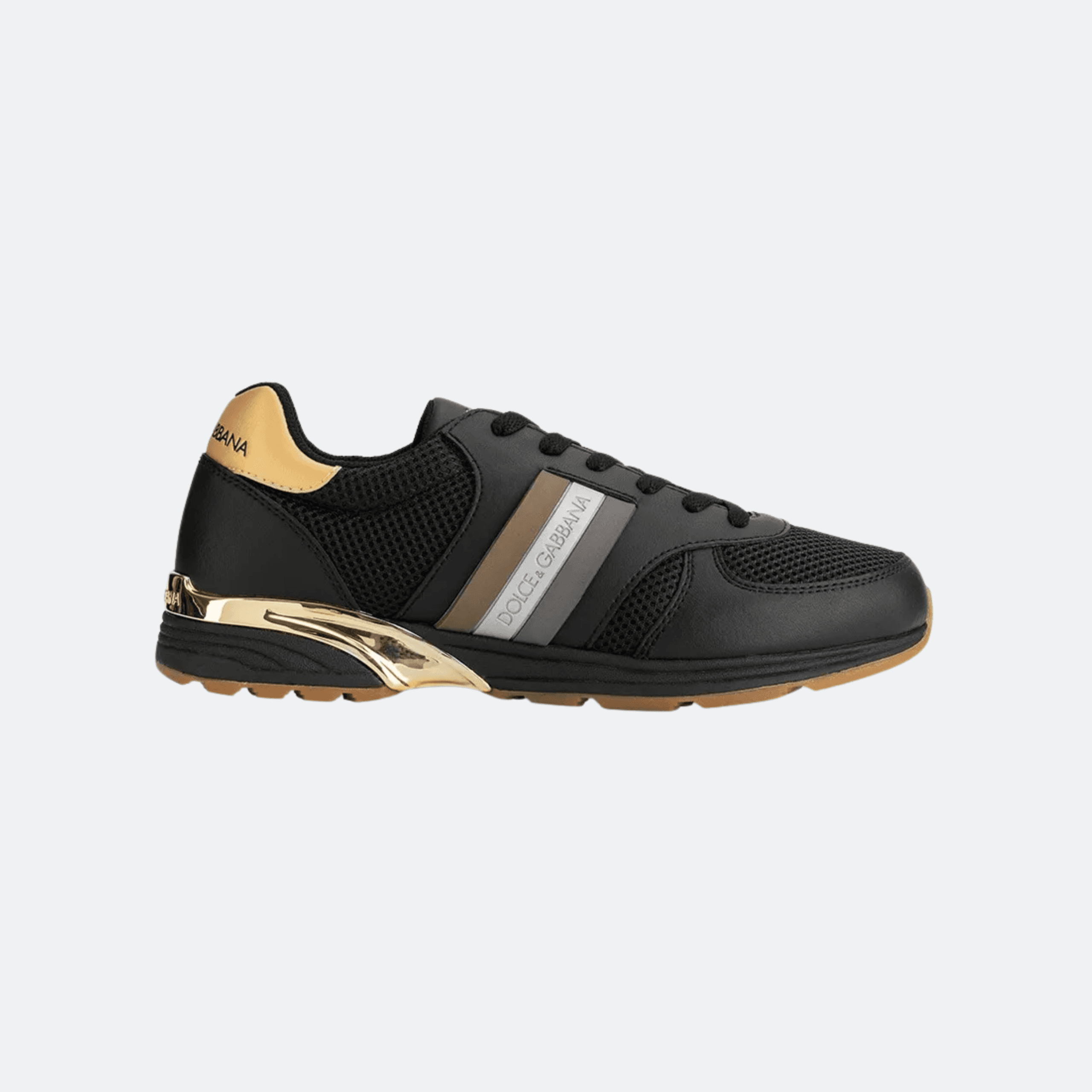Dolce & Gabbana Low-Top Leather & Mesh Sneakers with Metallic Heel Detail for Men – Black