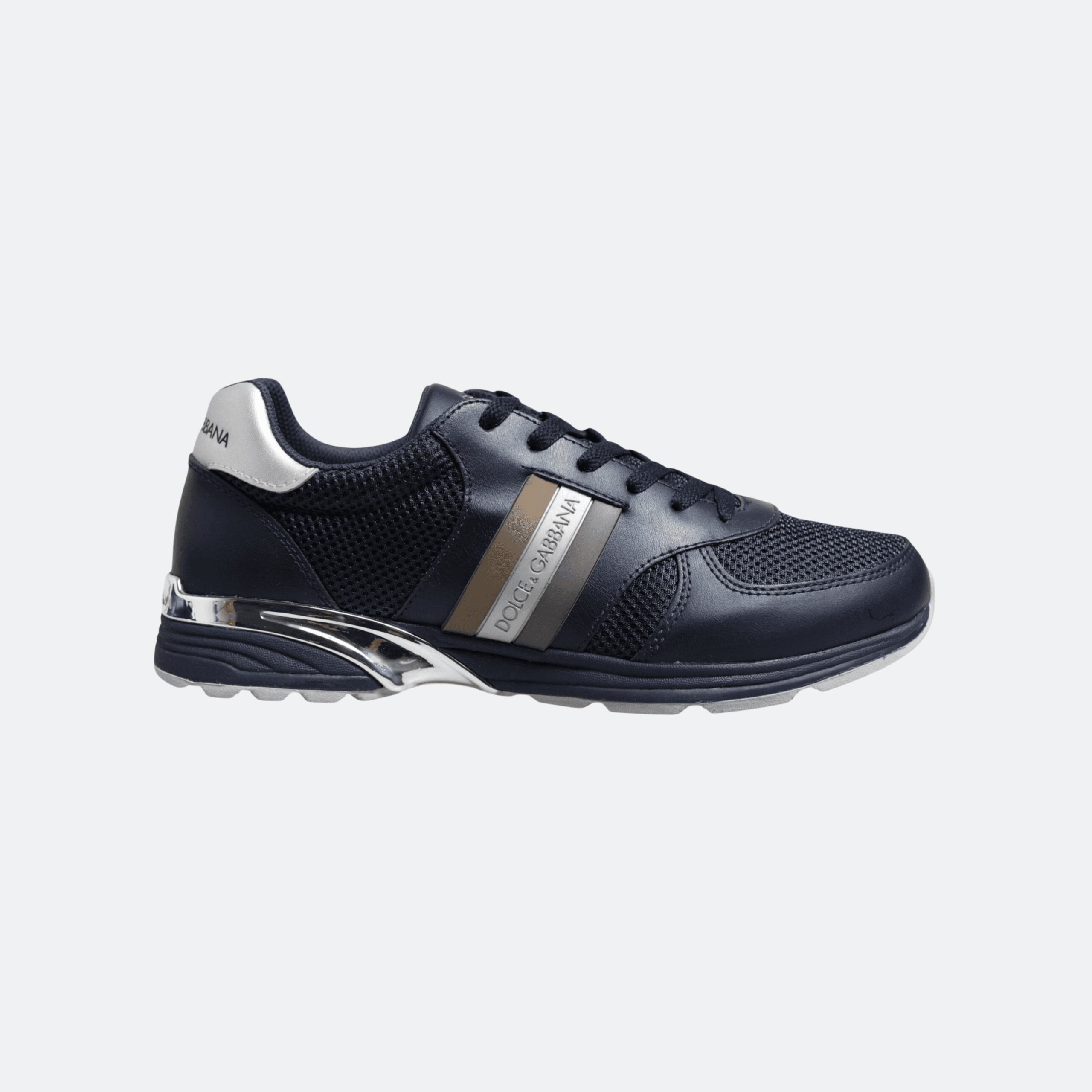 Dolce & Gabbana Low-Top Leather & Mesh Sneakers with Metallic Heel Detail for Men – Navy Blue