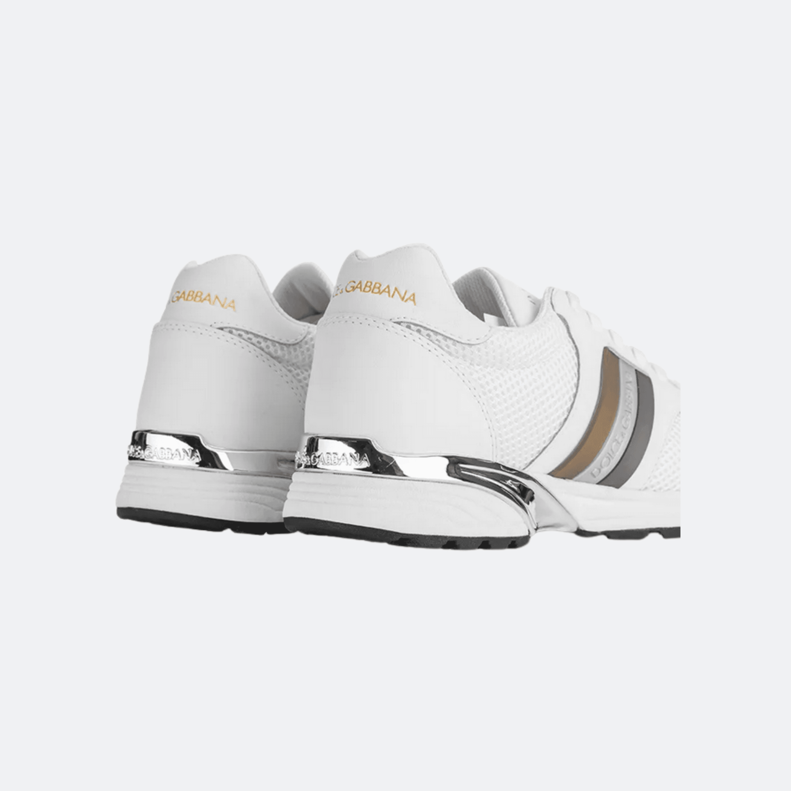 Dolce & Gabbana Low-Top Leather & Mesh Sneakers with Metallic Heel Detail for Men – White alternate