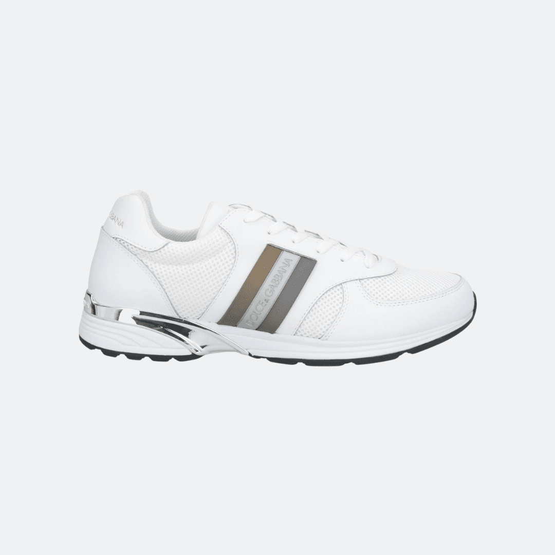 Dolce & Gabbana White Leather-Mesh Men Sneakers