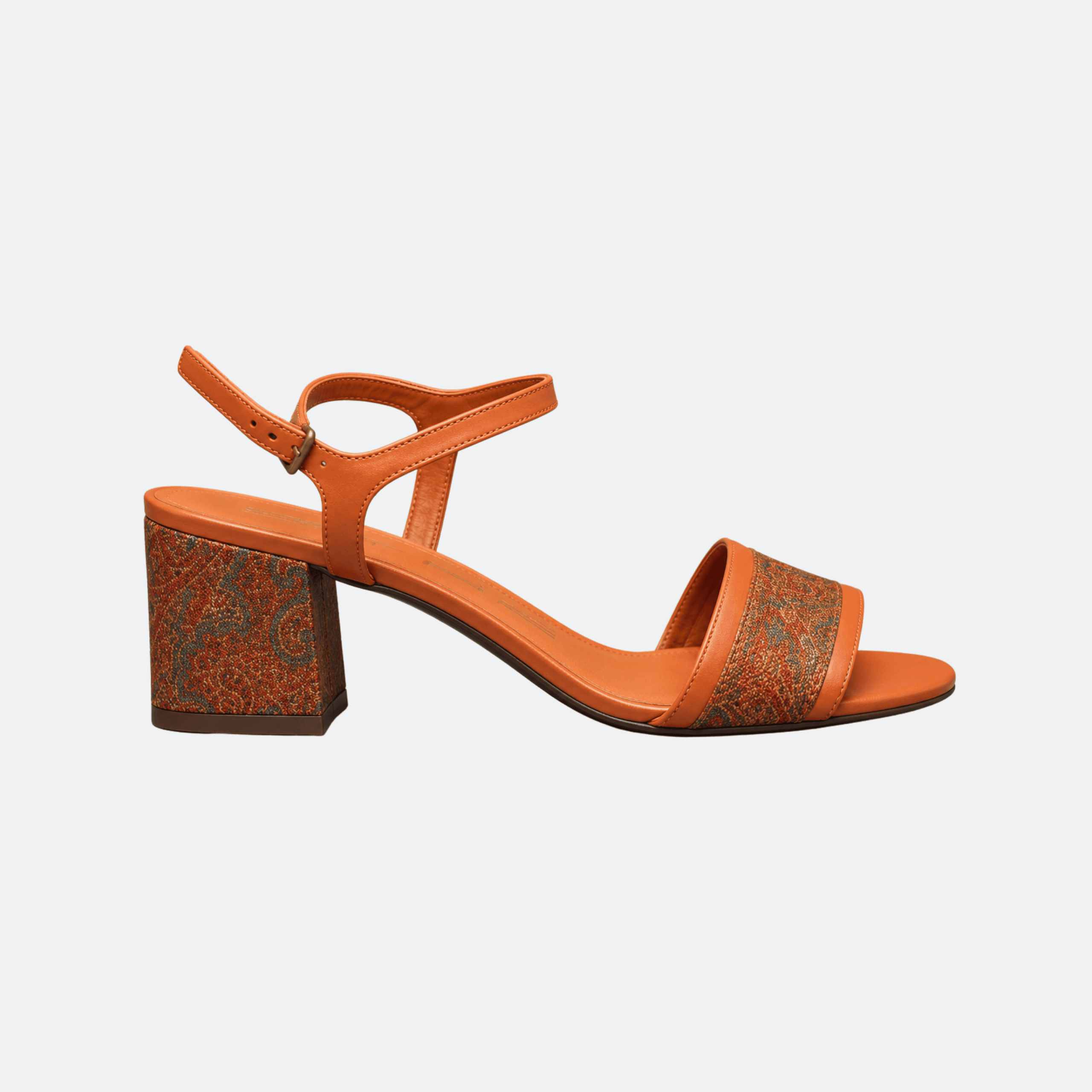 Etro Paisley Block Heel Sandals for Women - Tan Paisley