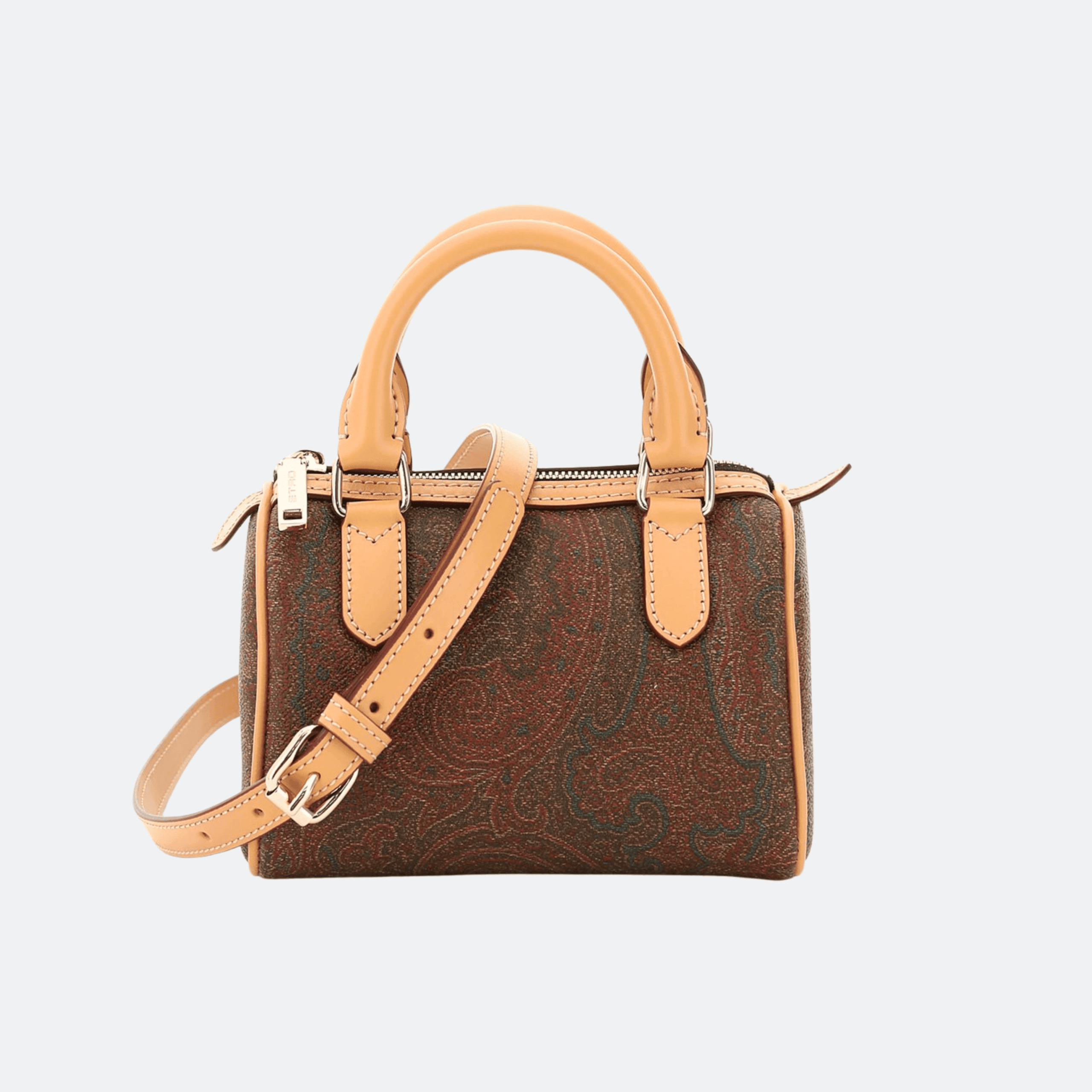 Etro Paisley Printed Mini Boston Bag for Women - Burgundy/Tan
