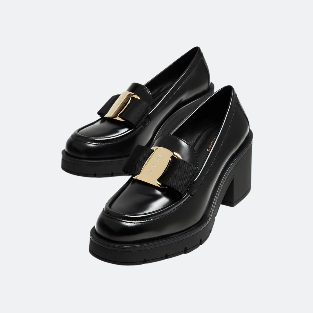 Ferragamo Benilde Black Heeled Leather Women Loafers alternate