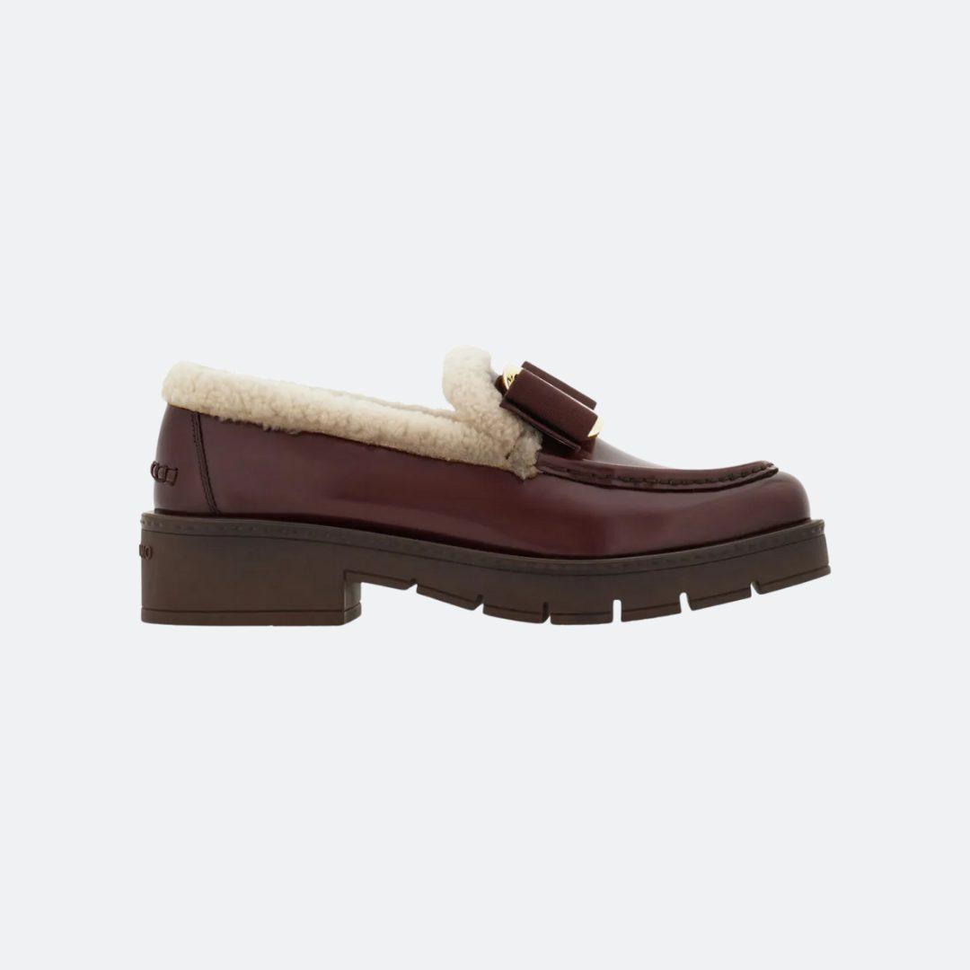 Ferragamo Chunky Vara Bow Burgundy Leather Women Loafers