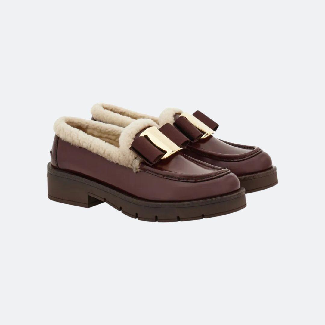 Ferragamo Chunky Vara Bow Burgundy Leather Women Loafers alternate