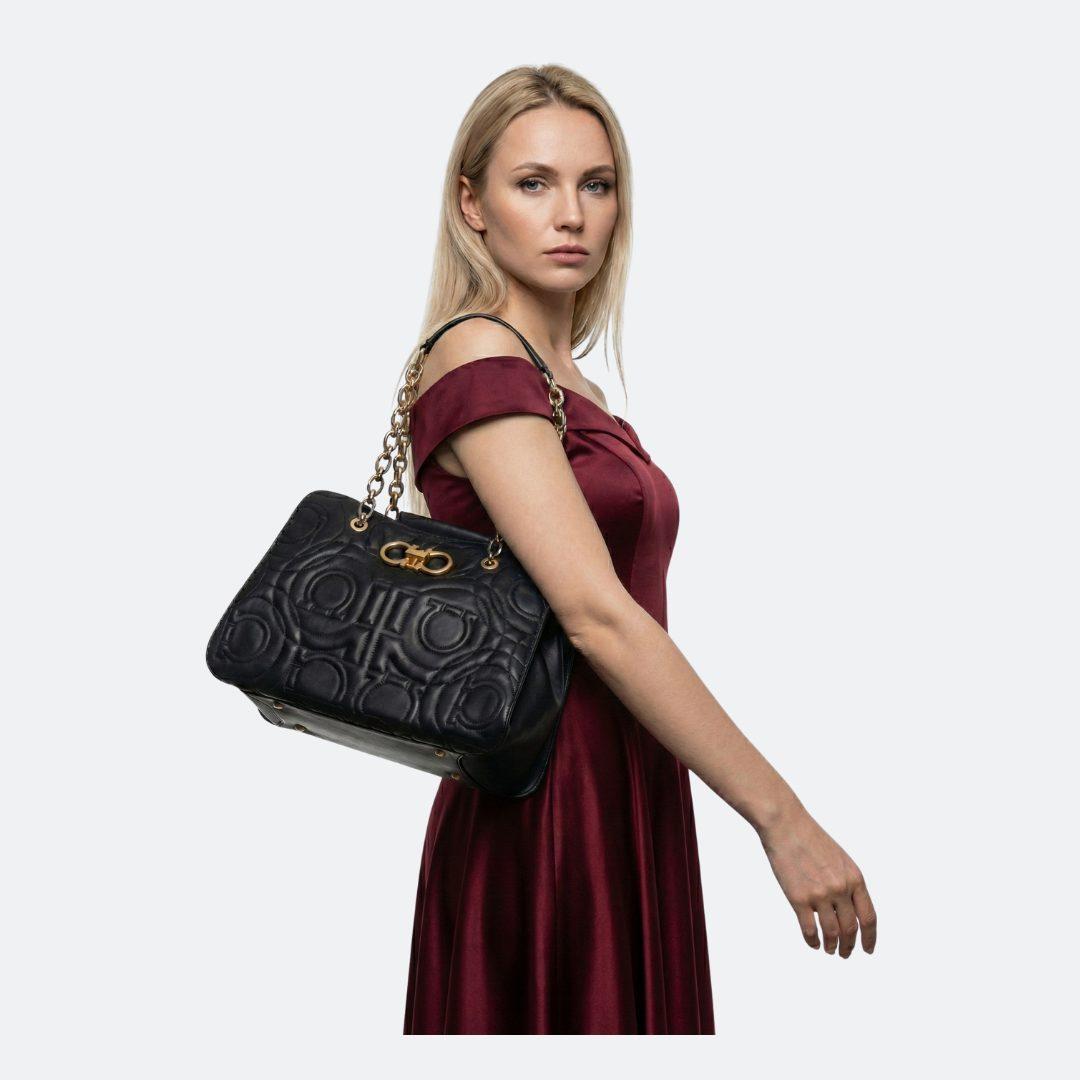 Ferragamo Quilted Gancini Black Leather Shoulder/Hand Bag alternate