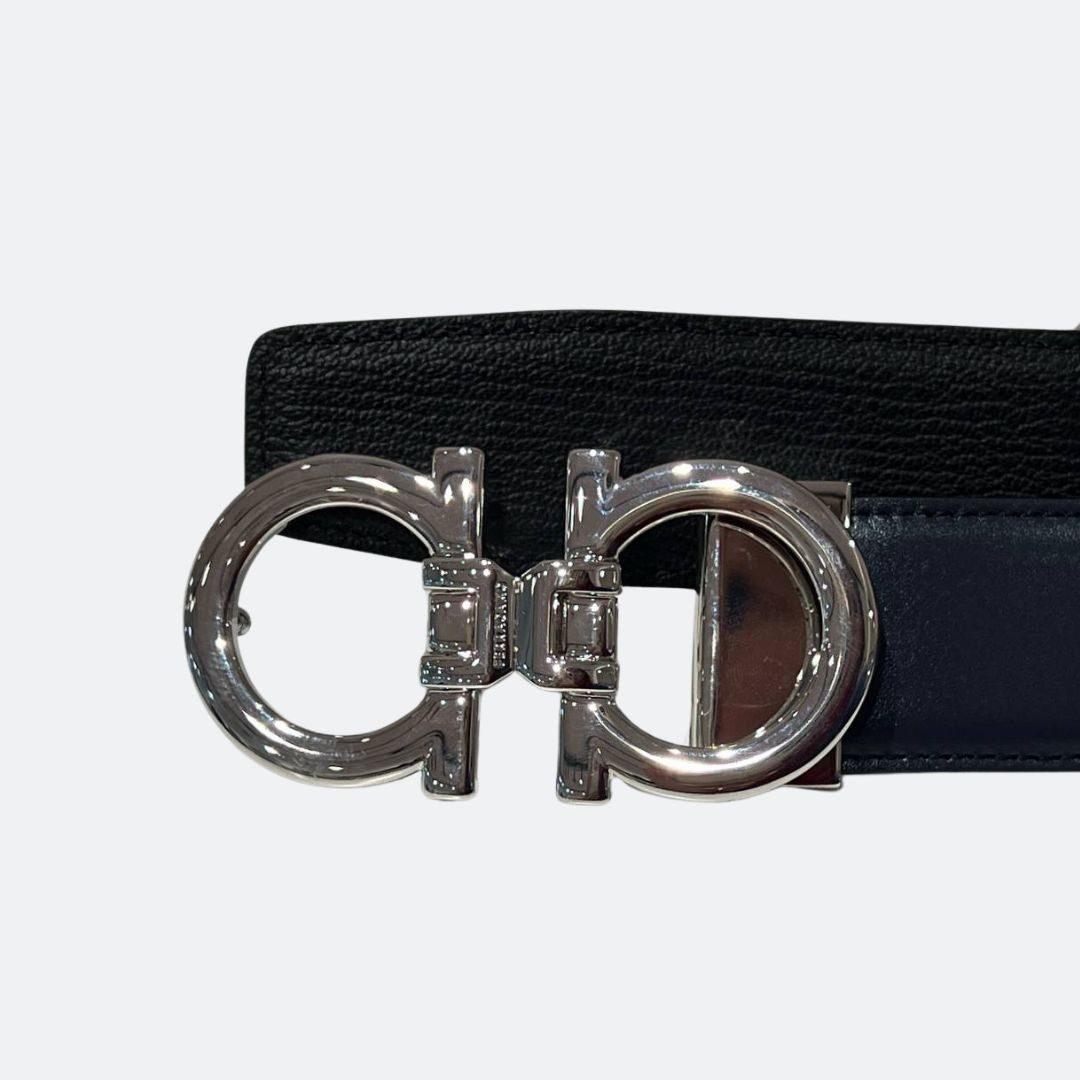Ferragamo Reversible Black/Navy Belt With Silver Belt Buckle alternate