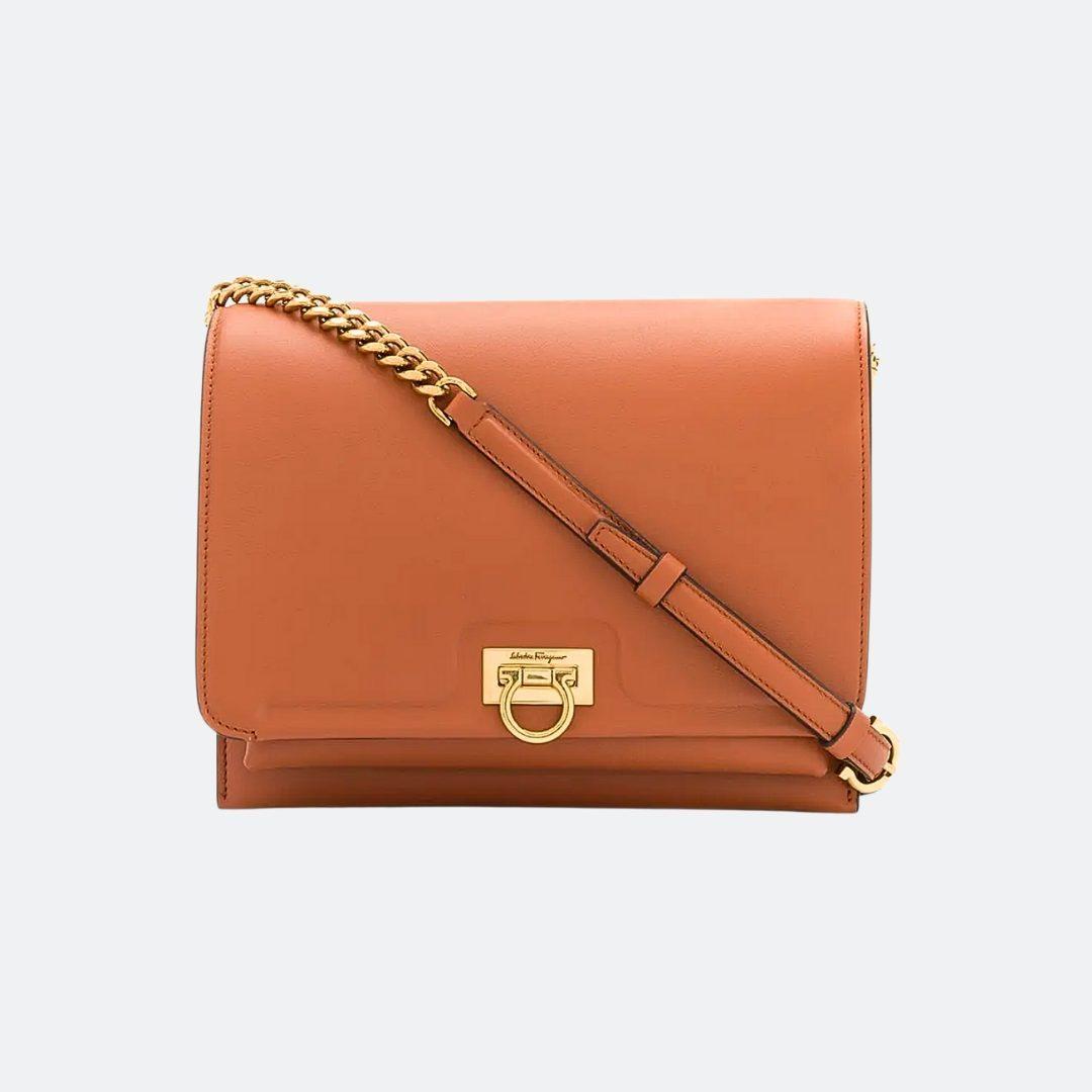 Ferragamo Trifolio Brown Leather Flap Bag