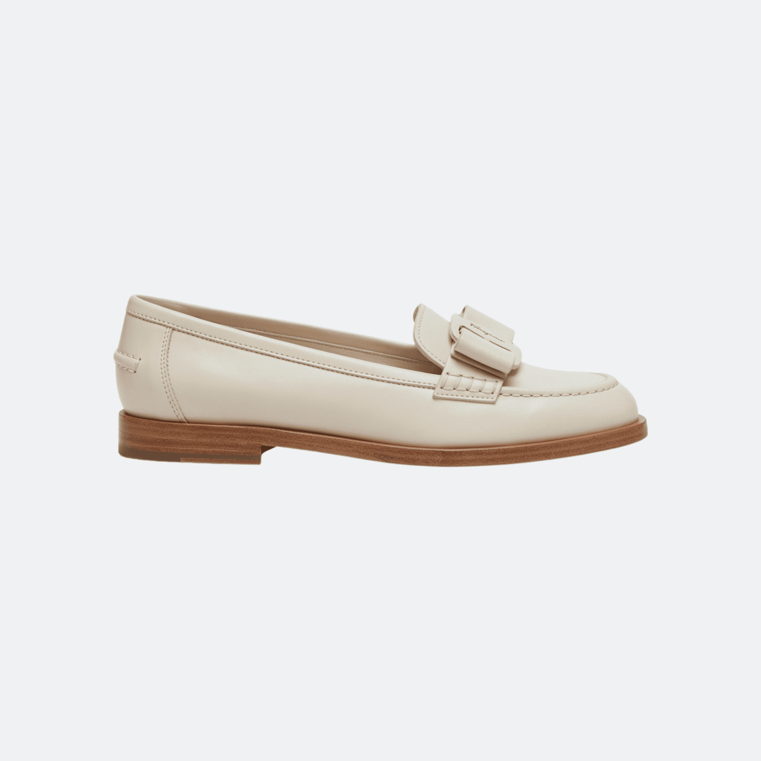 Ferragamo Vara Bow Leather Loafer for Women - Ivory White