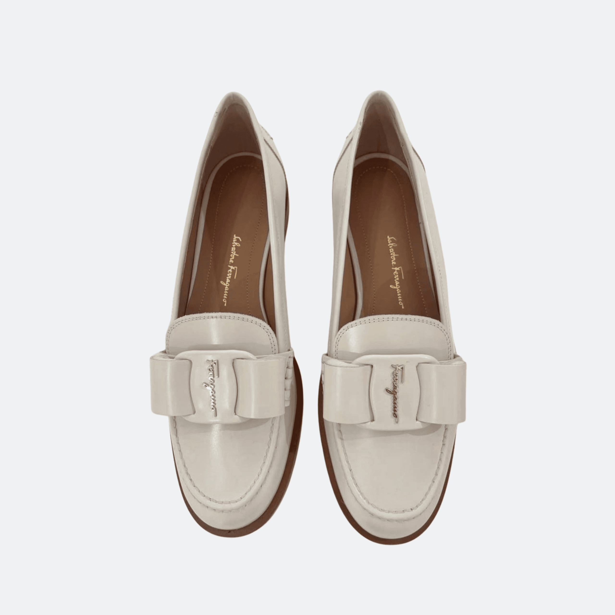 Ferragamo Vara Bow Leather Loafer for Women - Ivory White alternate