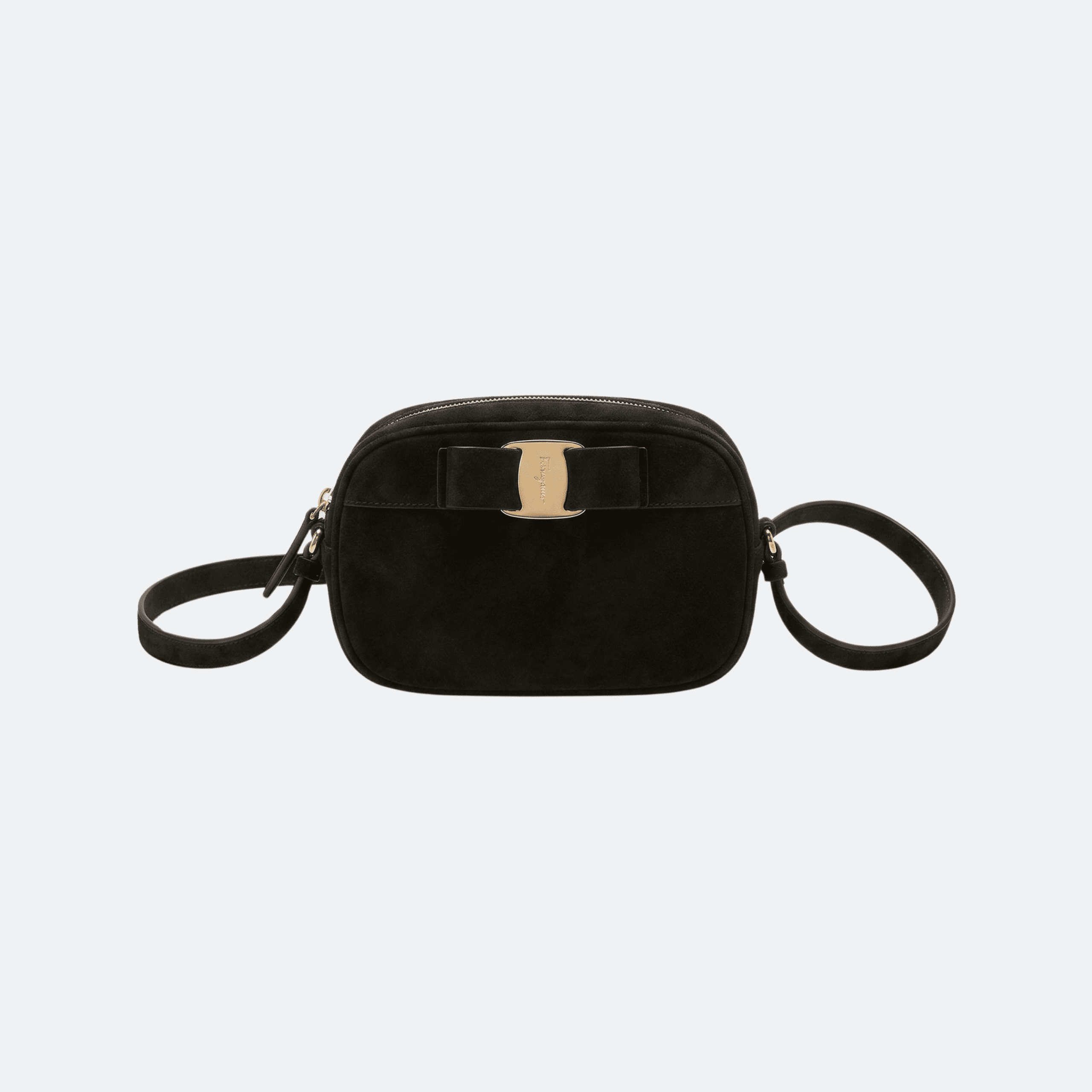 Ferragamo Vara Bow Suede Camera Bag – Black