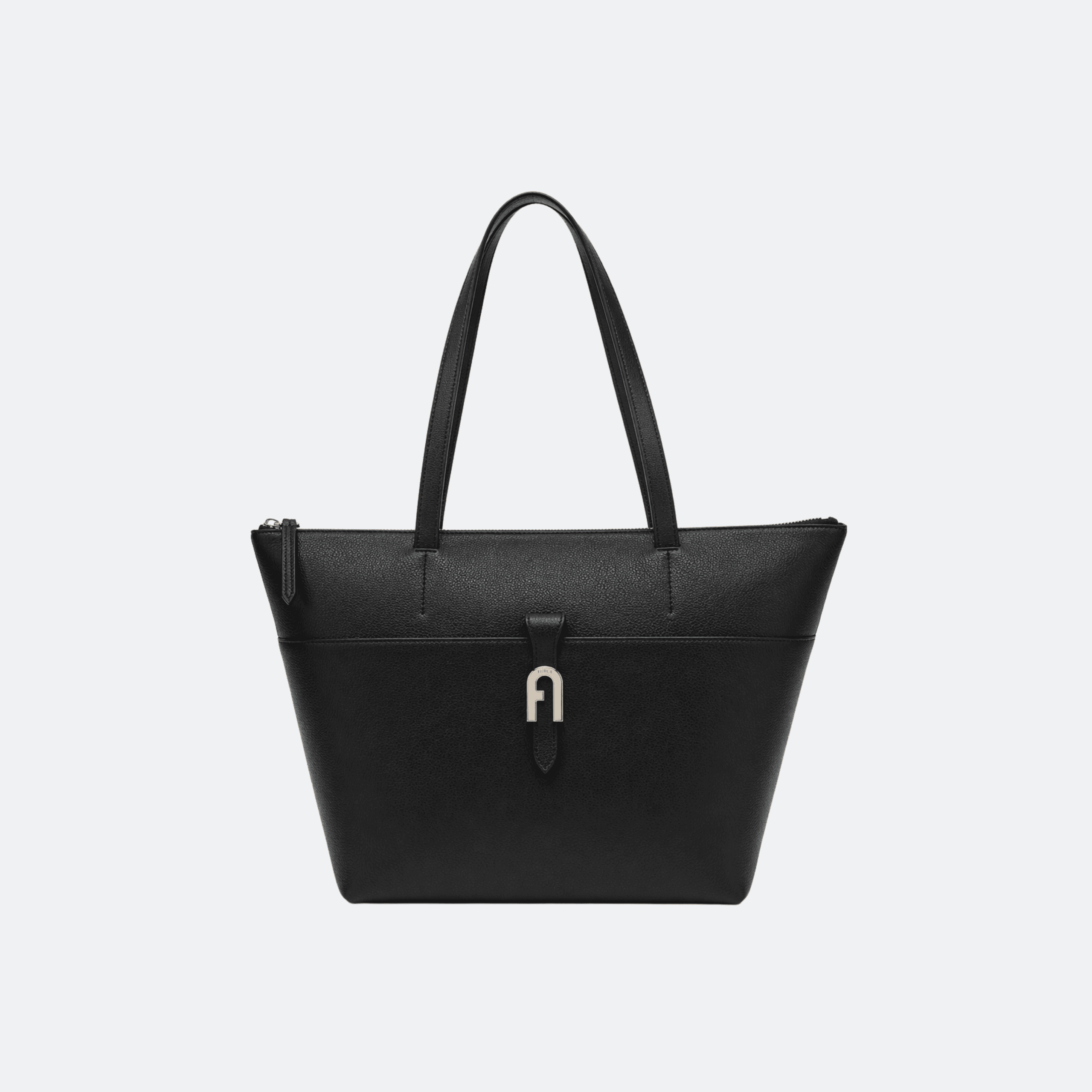 Furla Structured Tote Bag in Grained Leather – Black