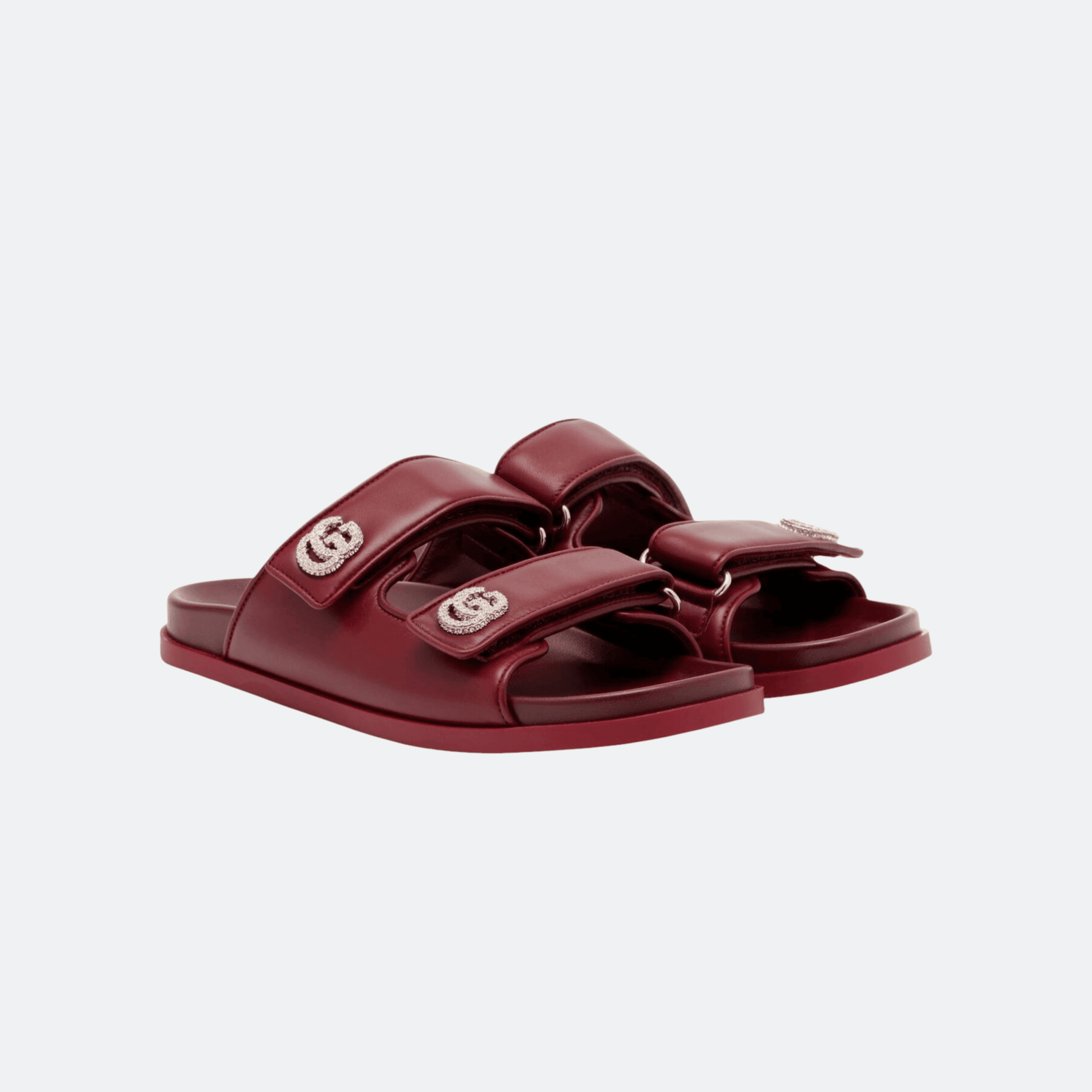 Gucci Crystal GG Logo Embellished Leather Slide Sandal - Burgundy alternate