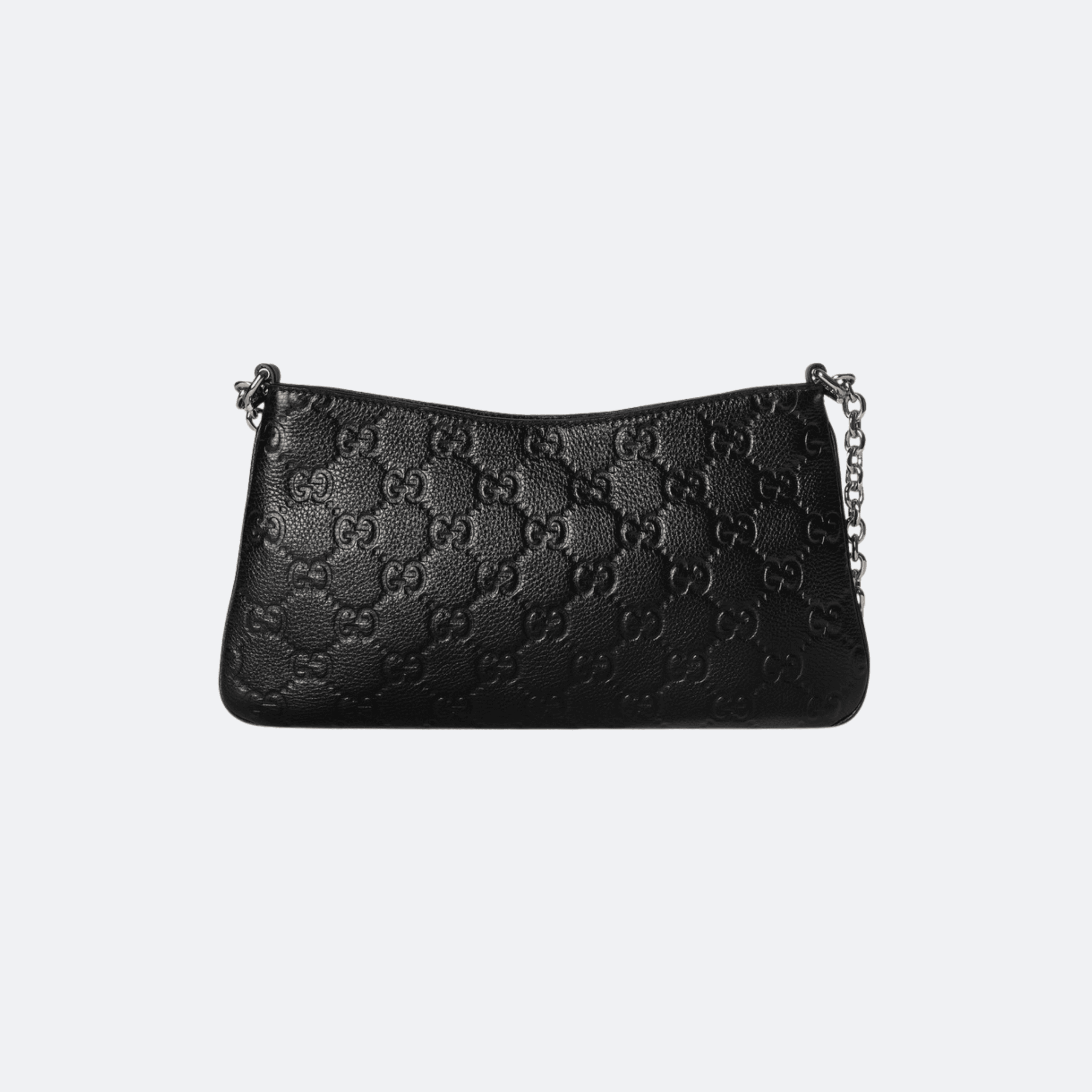 Gucci GG Emblem Black Medium Leather Shoulder Bag