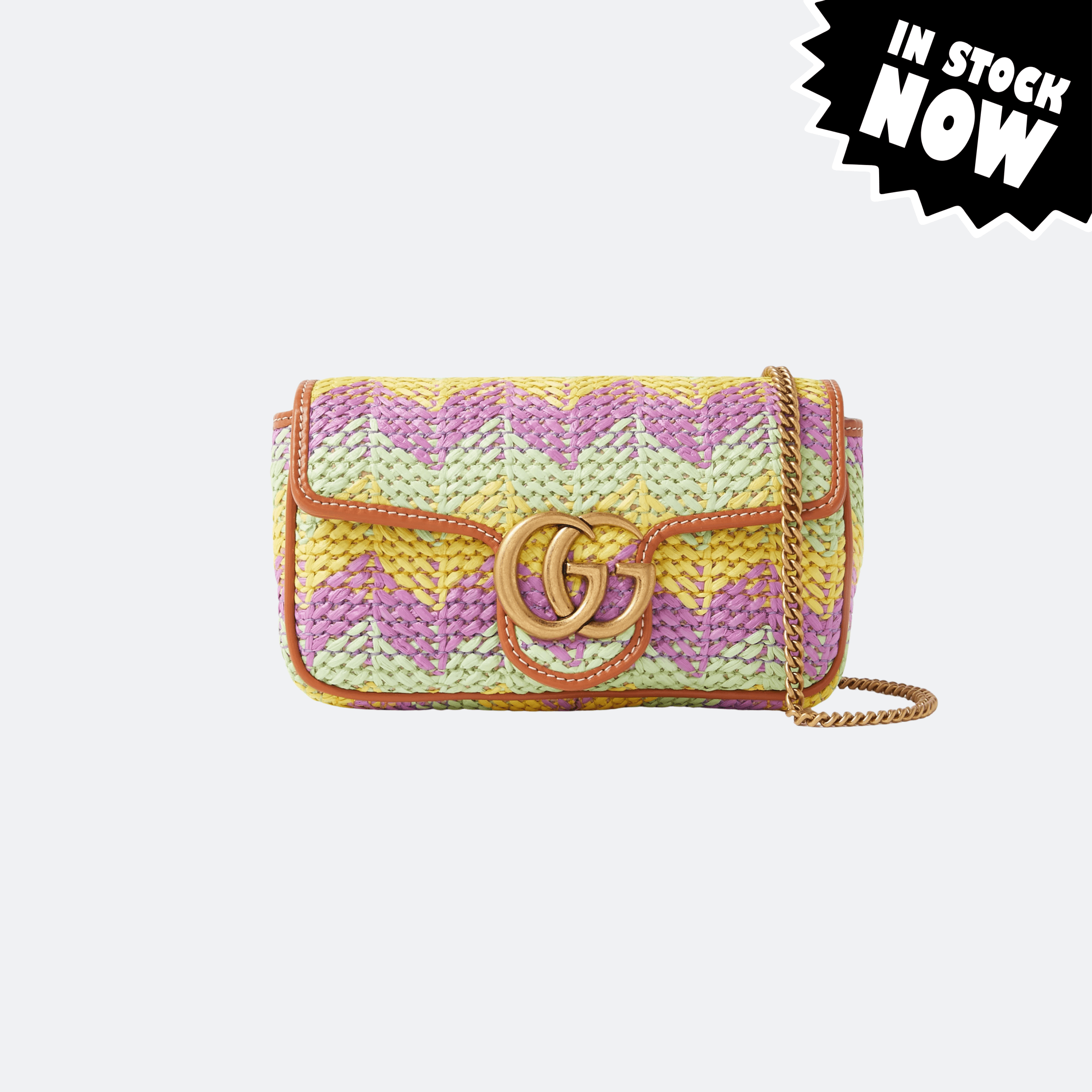 Gucci GG Marmont Mini Shoulder Bag (Multicolor Raffia) (In Stock)