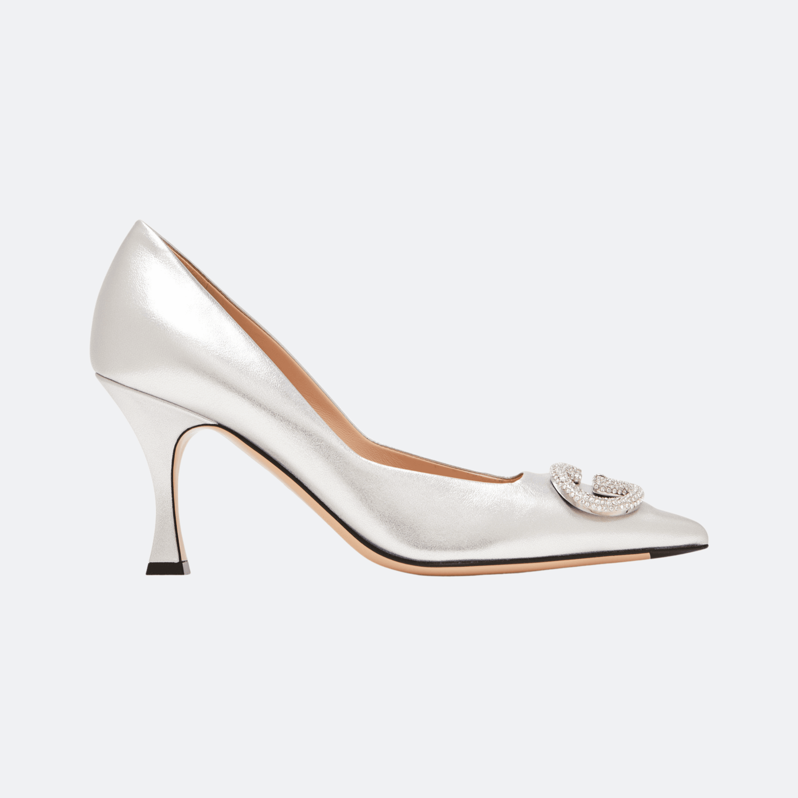 Gucci Interlocking G Crystal Pumps For Women - Silver