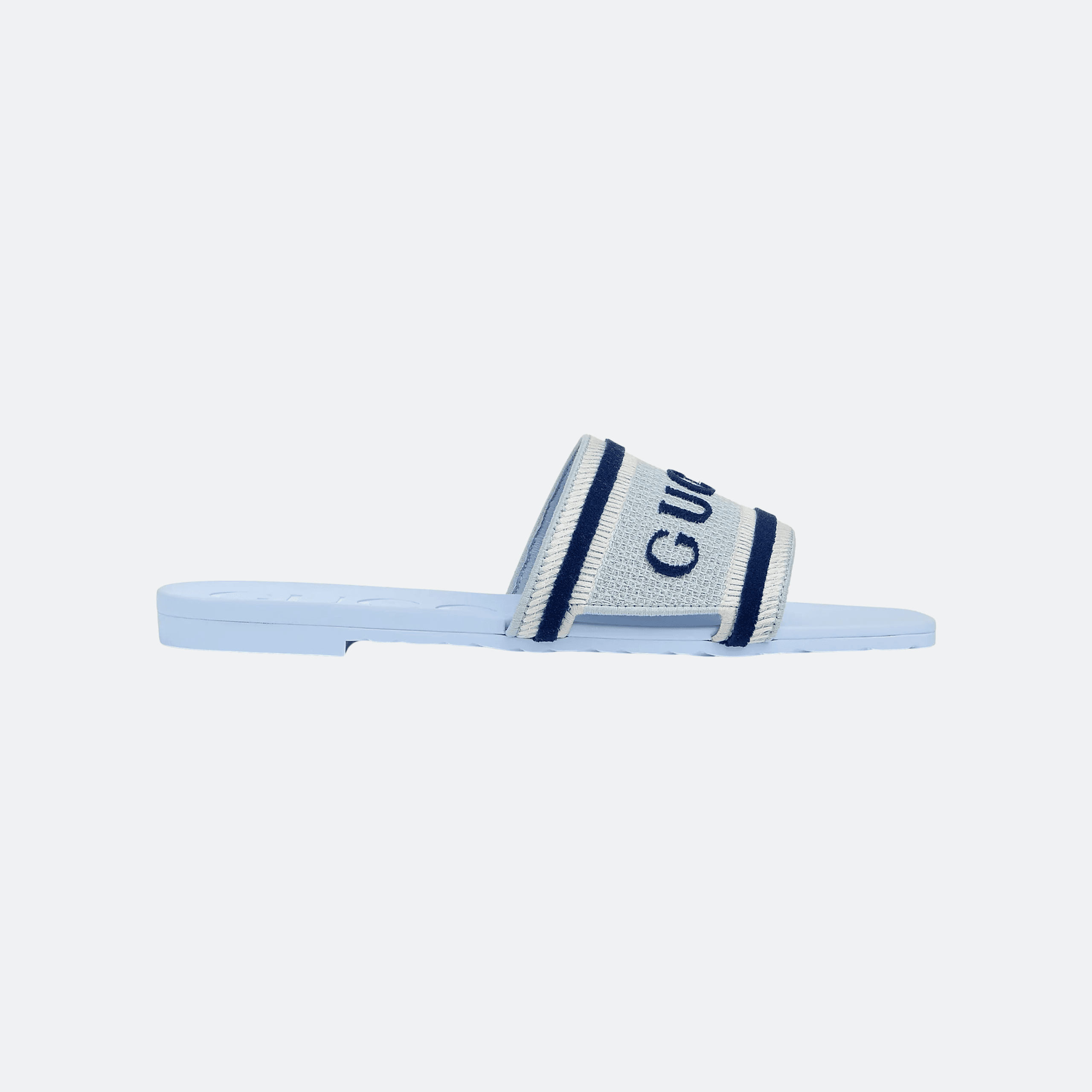 Gucci Logo-Embroidered Slide Sandals - Blue