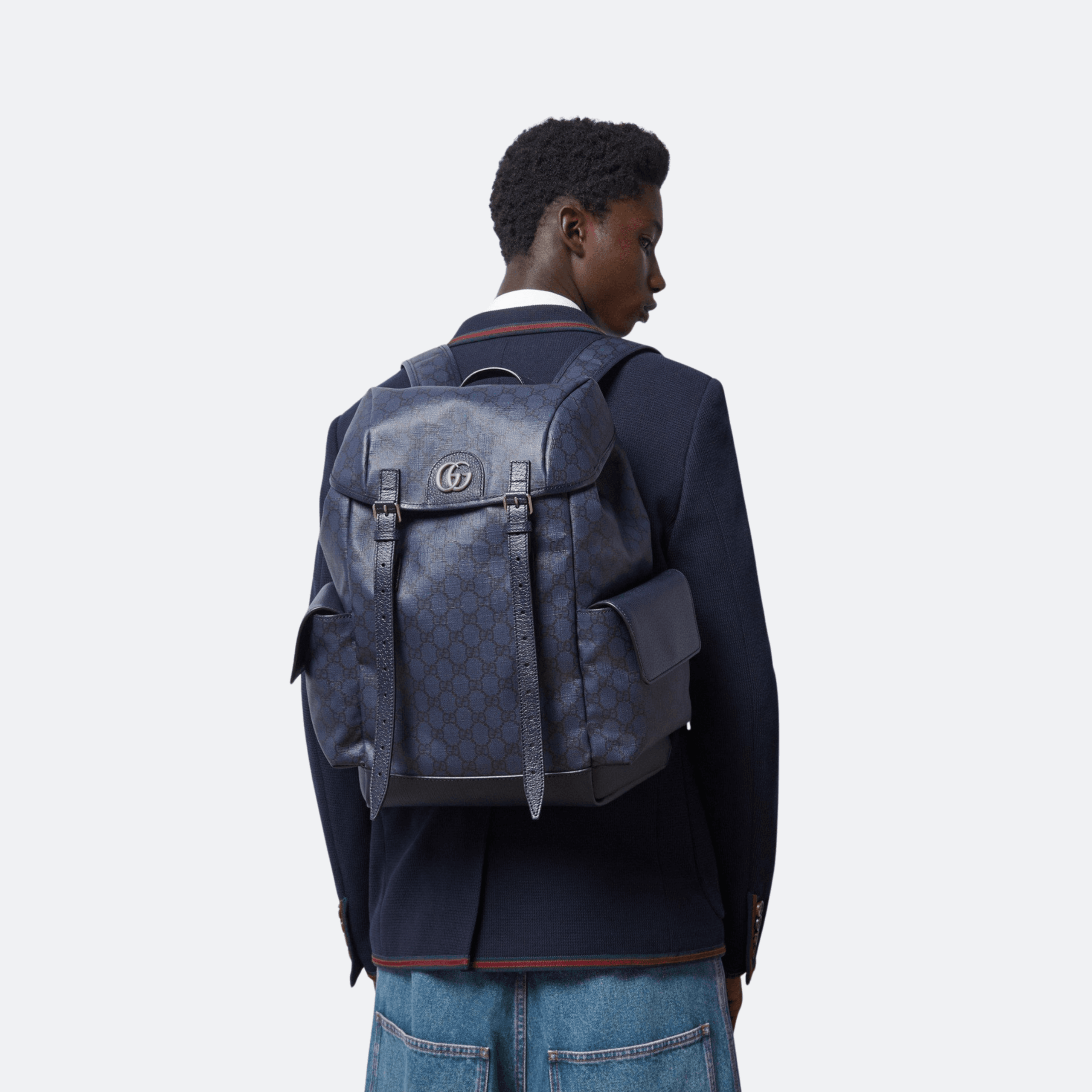 Gucci Supreme Monogram Blue Leather-Canvas Backpack alternate